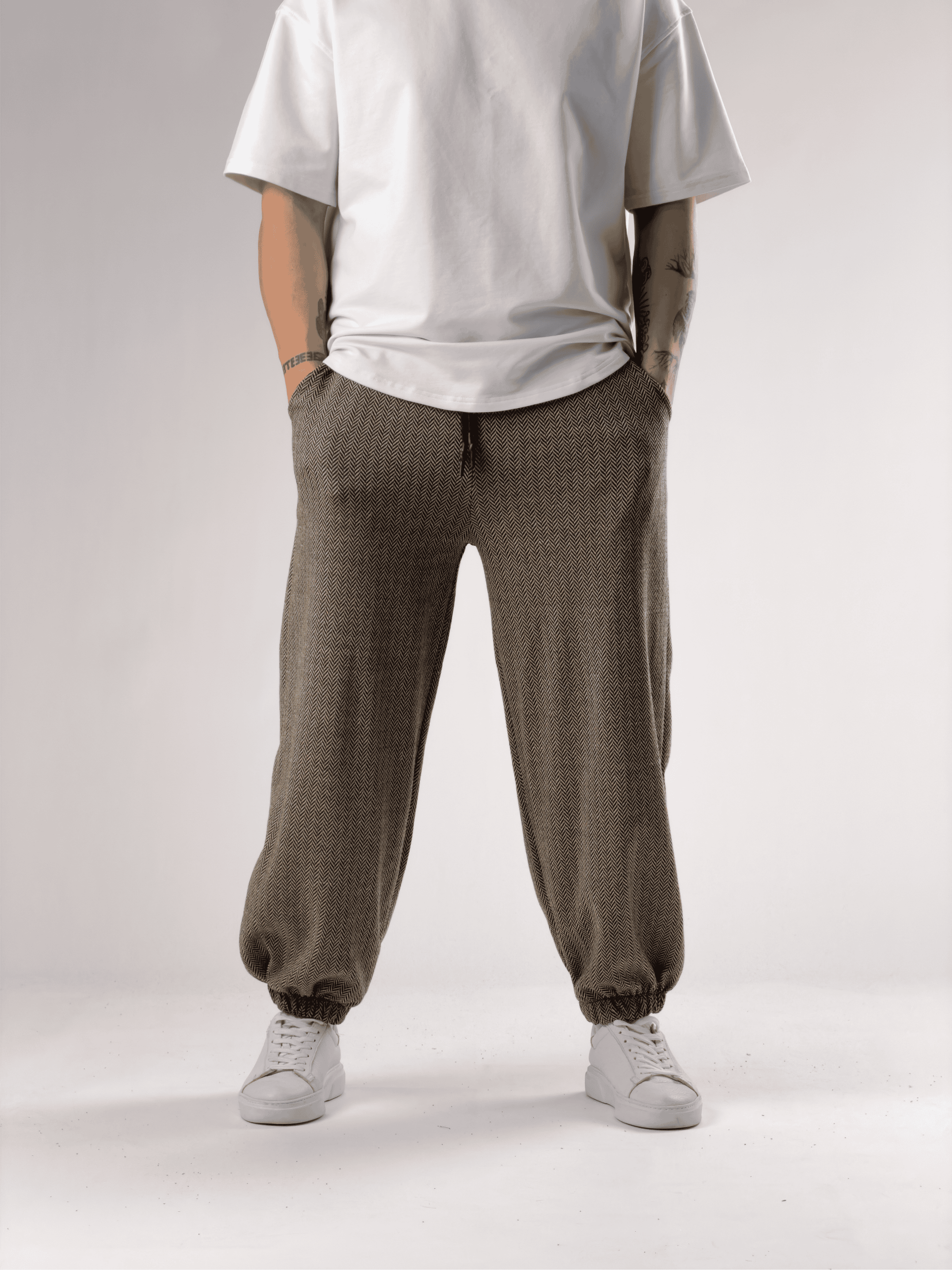 Balık Sırtı Desenli Kahve Baggy Pantolon COC2783