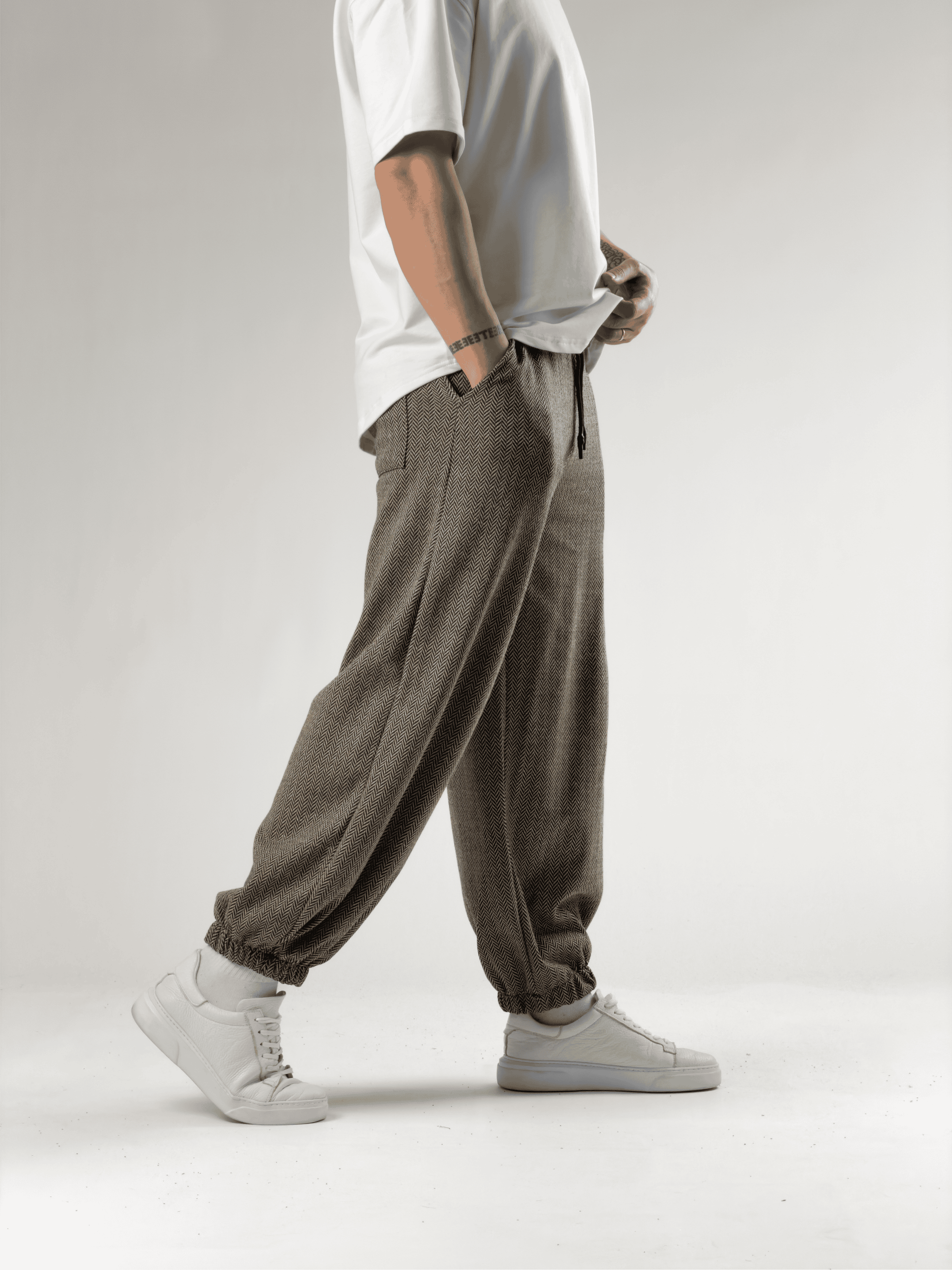 Balık Sırtı Desenli Kahve Baggy Pantolon COC2783