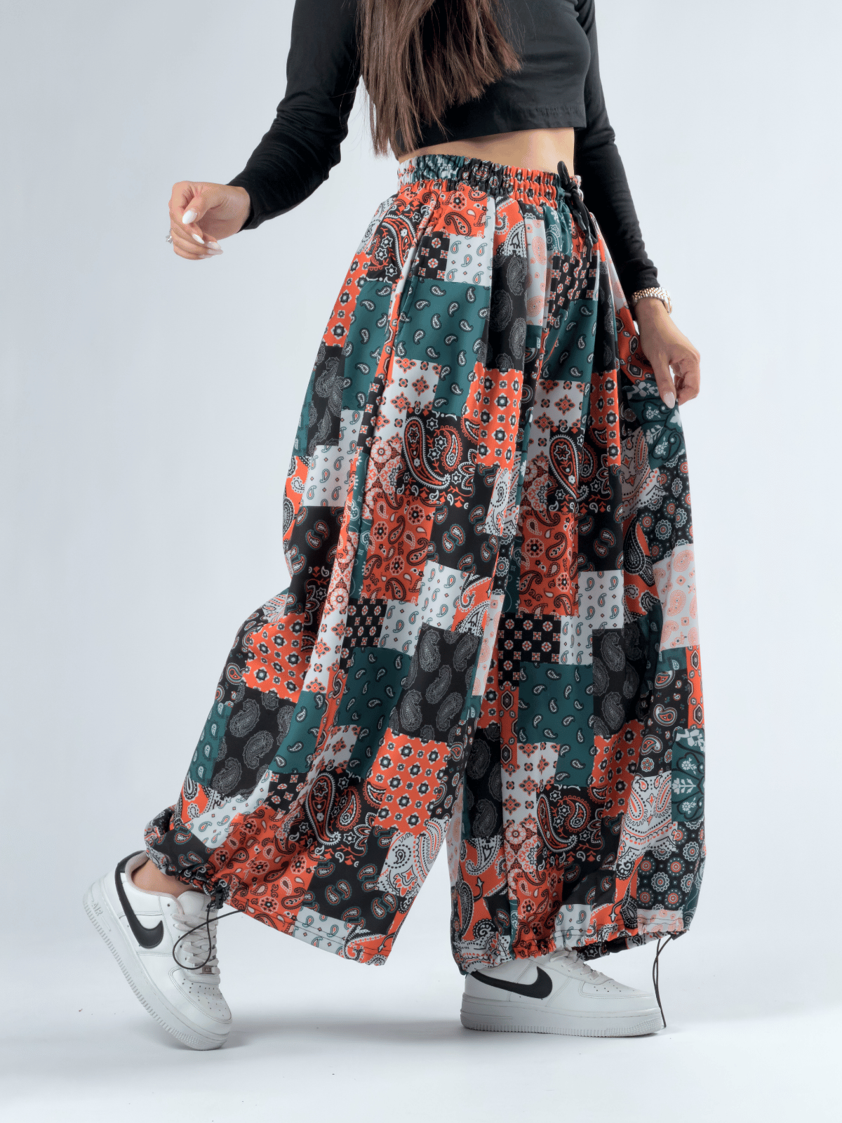 Bandana Paça Ayarlamalı Süper Oversize Kadın Pantolon COC3368