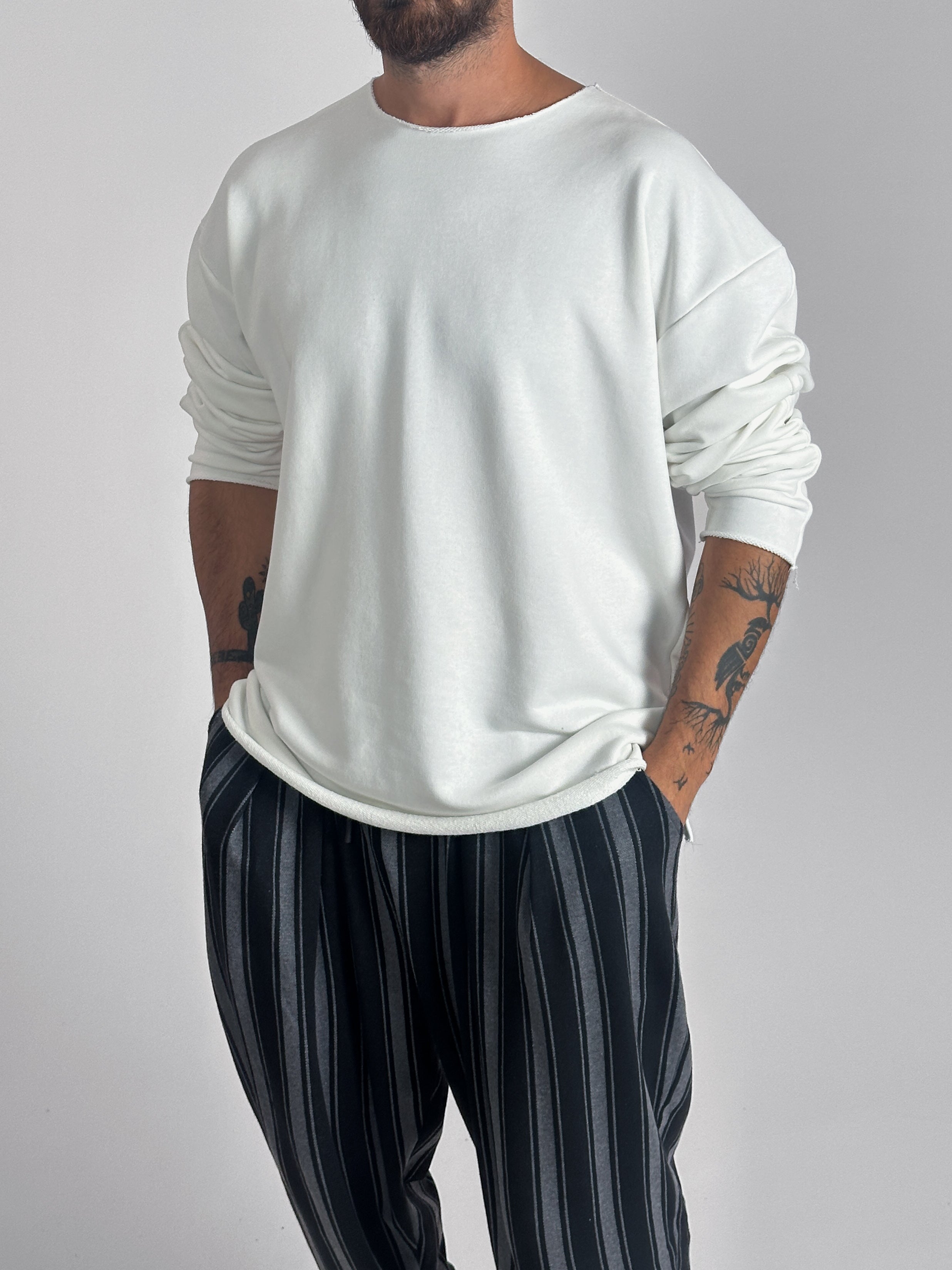 Basic Ekru Erkek Sweatshirt COC1016