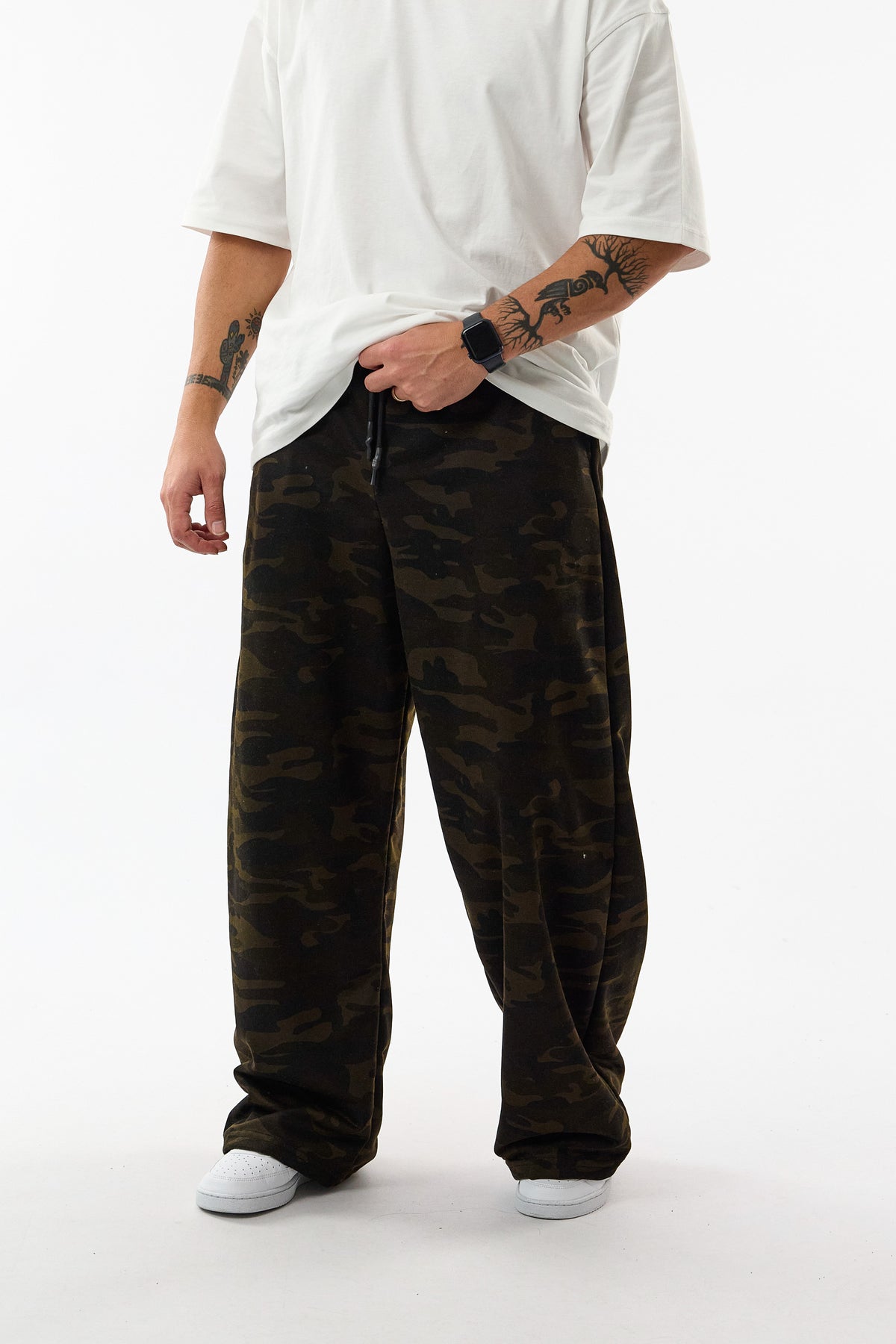 Baskılı Kamuflaj Siyah Baggy Erkek Pantolon COC3702