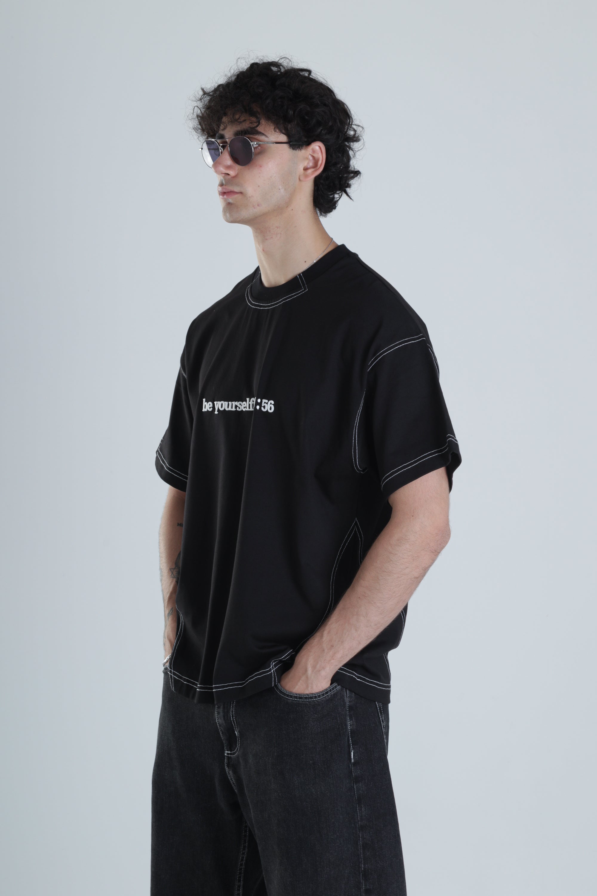 Be Yourself Siyah Oversize Tasarım T-Shirt COC1385