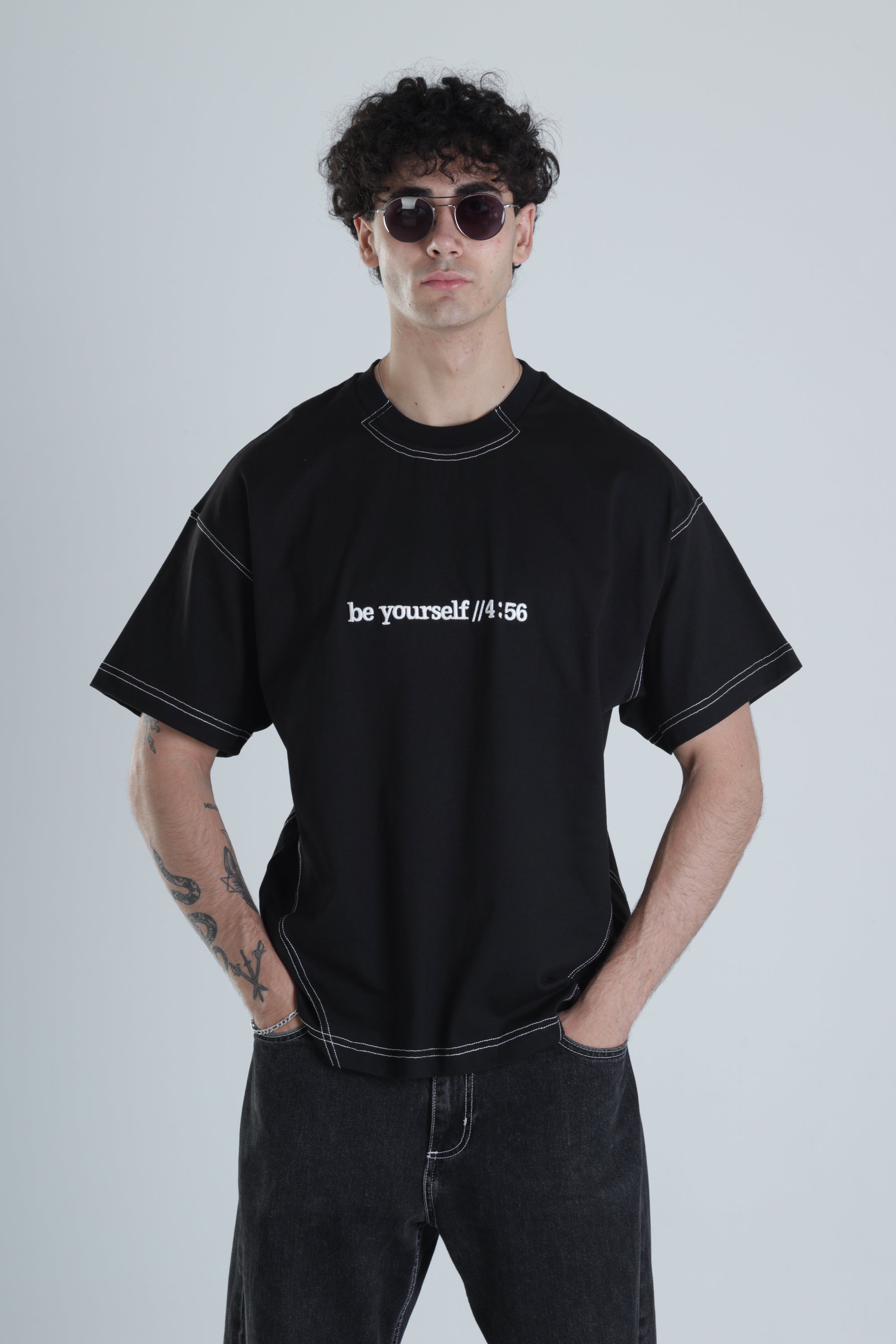 Be Yourself Siyah Oversize Tasarım T-Shirt COC1385