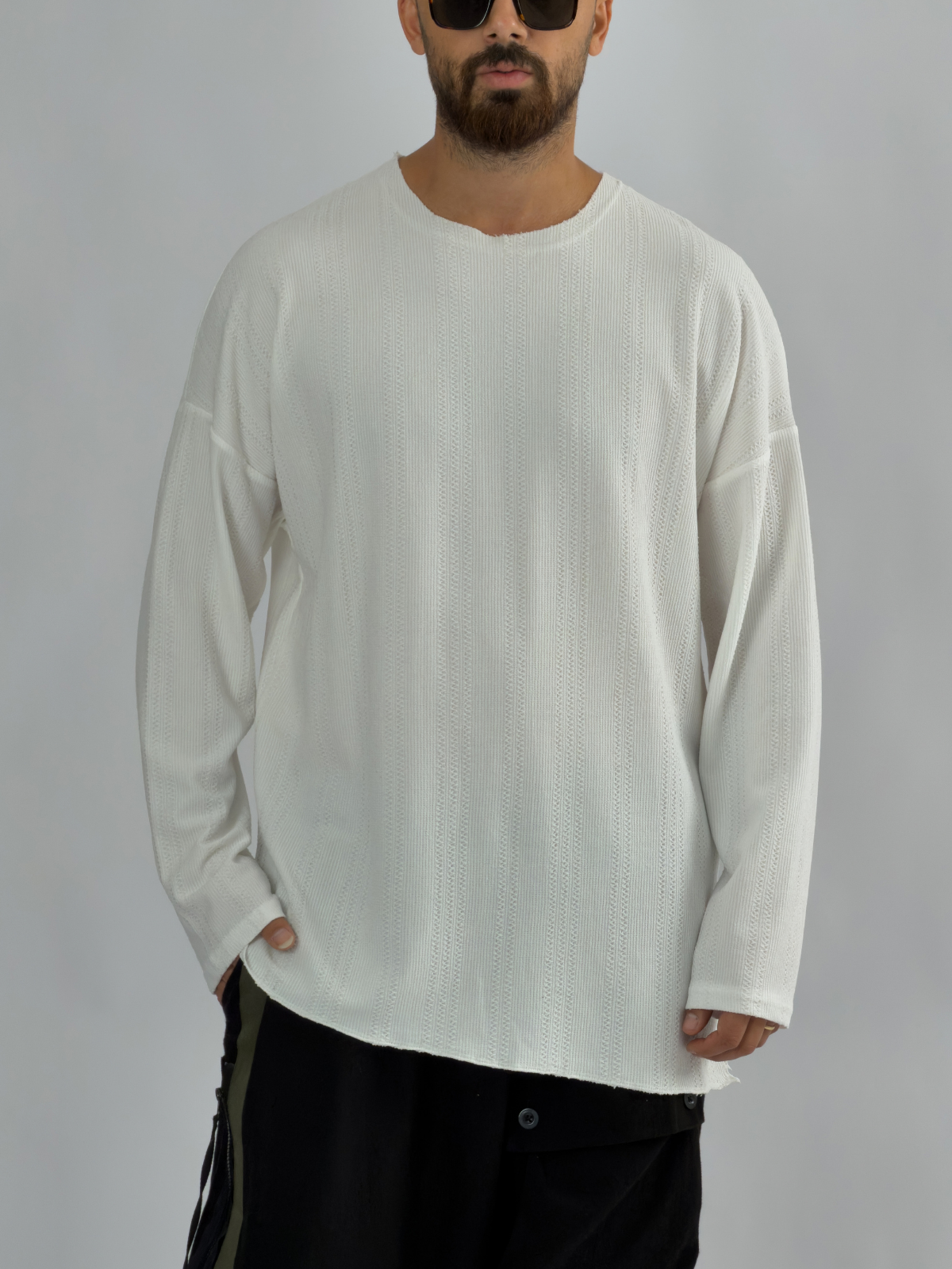 Beyaz Asimetrik Erkek Sweatshirt COC3458