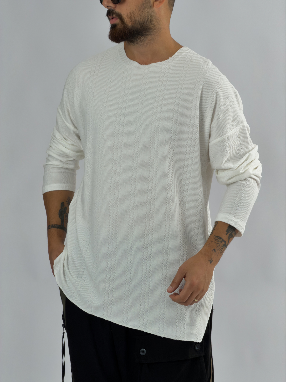 Beyaz Asimetrik Erkek Sweatshirt COC3458