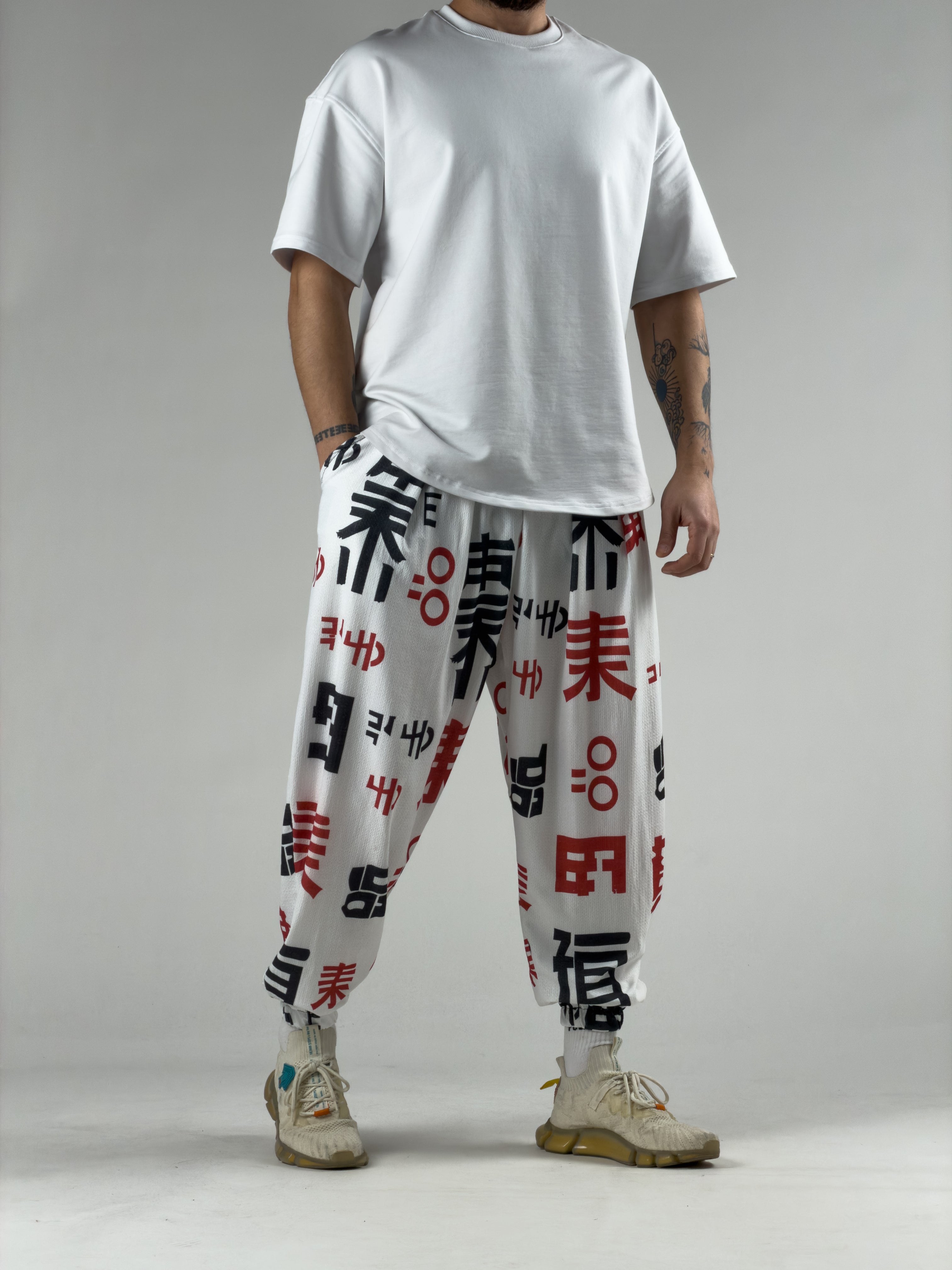 Beyaz Chinese Erkek Pileli Şalvar Pantolon COC2959