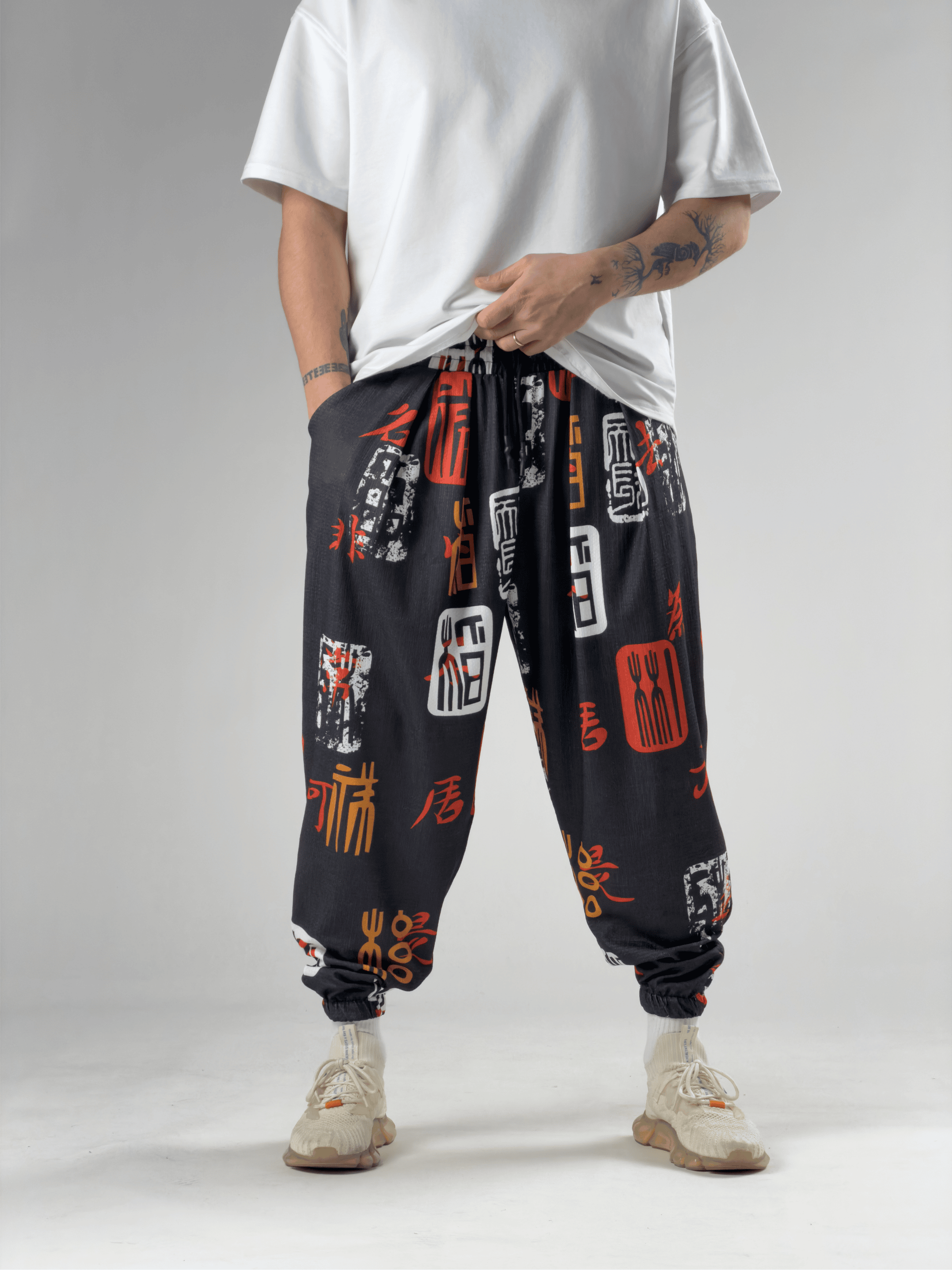 Black Chinese Erkek Pileli Yarım Şalvar COC3056