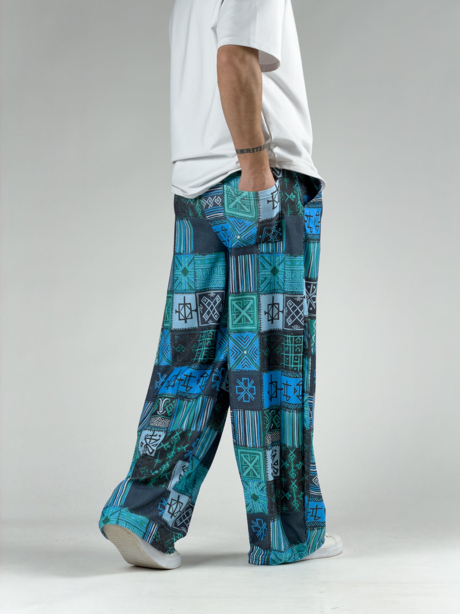 Blue Erkek Patchwork Oversize Pantolon COC3047