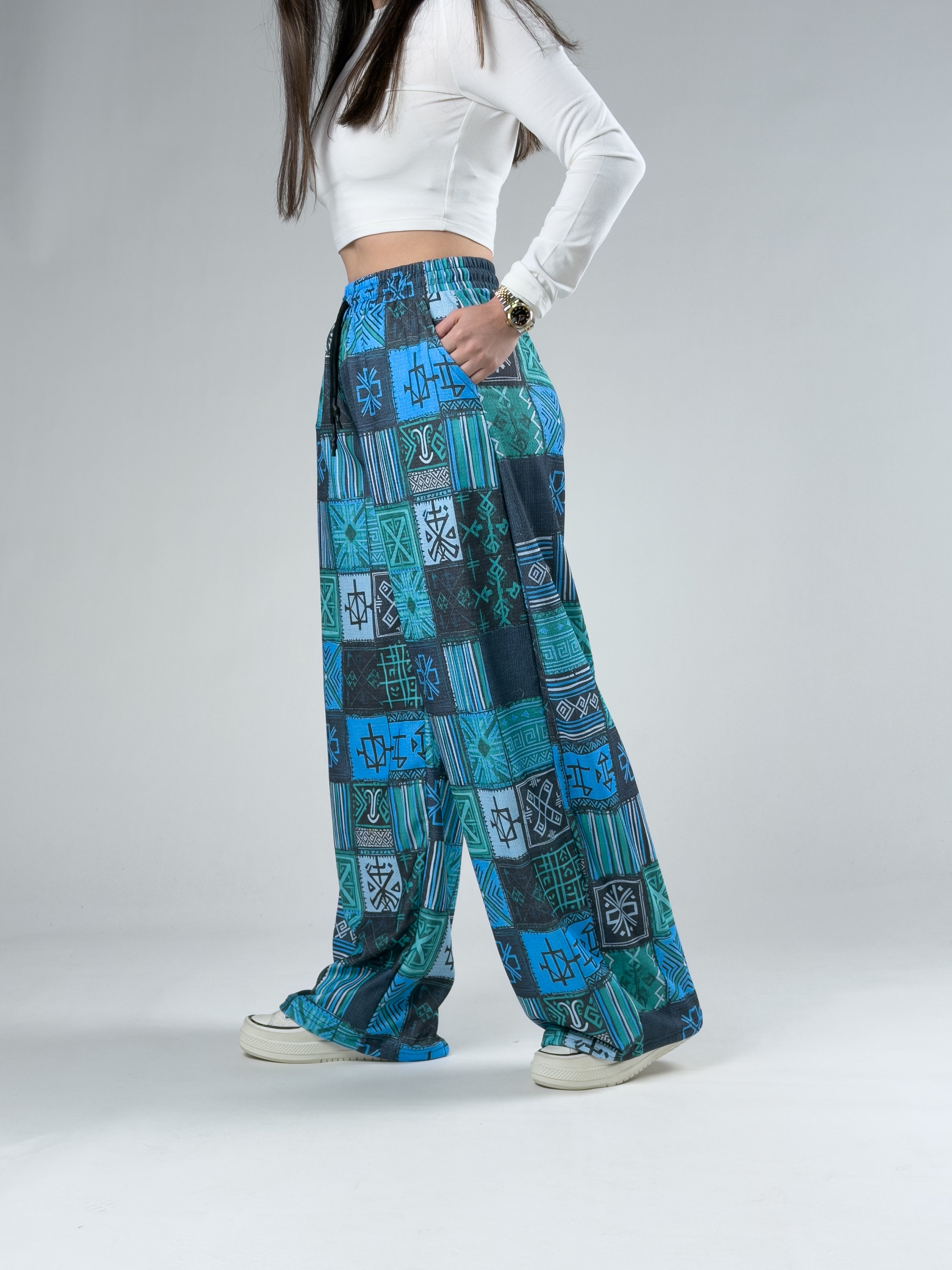 Blue Kadın Patchwork Oversize Pantolon COC2939