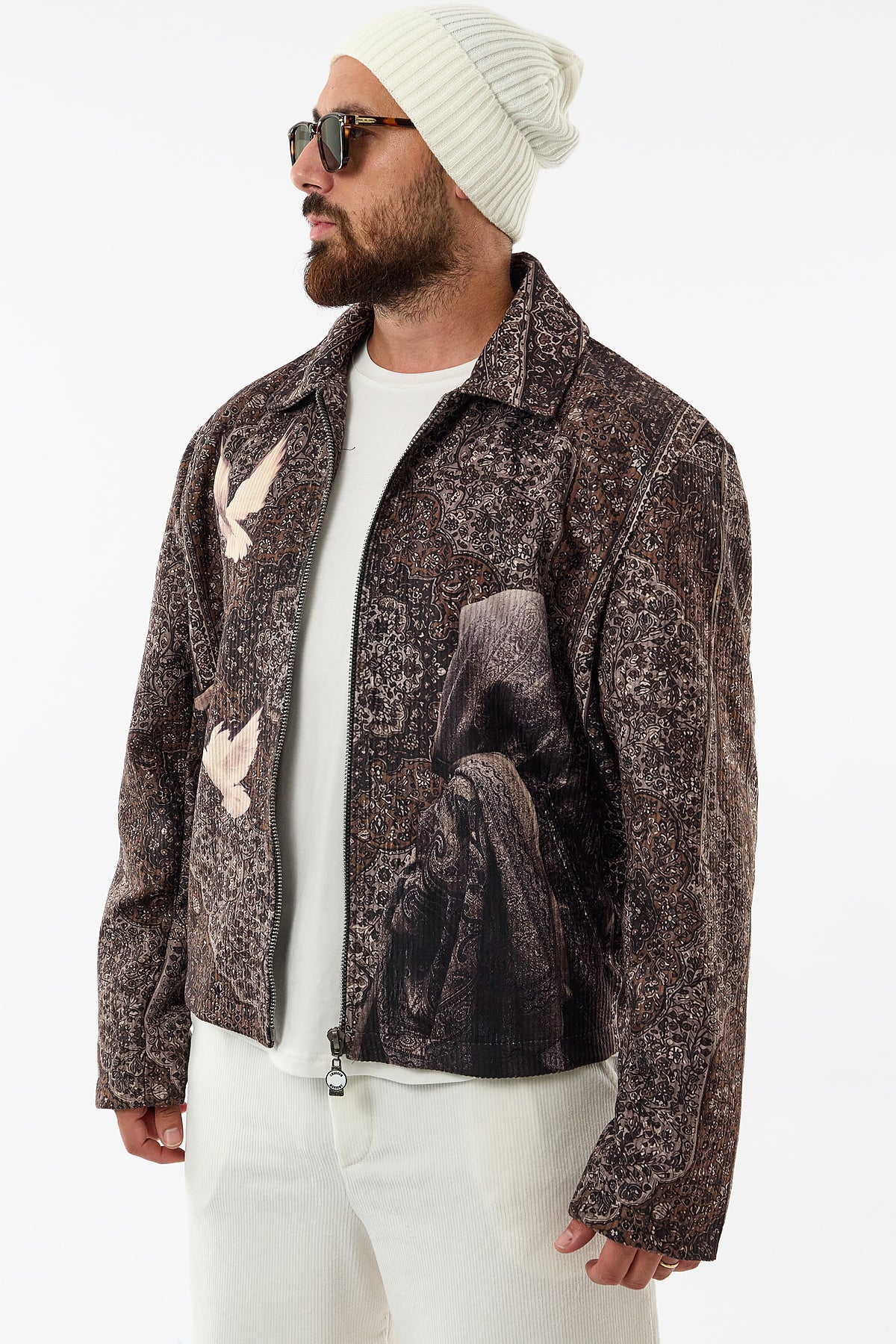 Bohem Desenli Oversize Gömlek Yaka Kadife Erkek Ceket COC3641