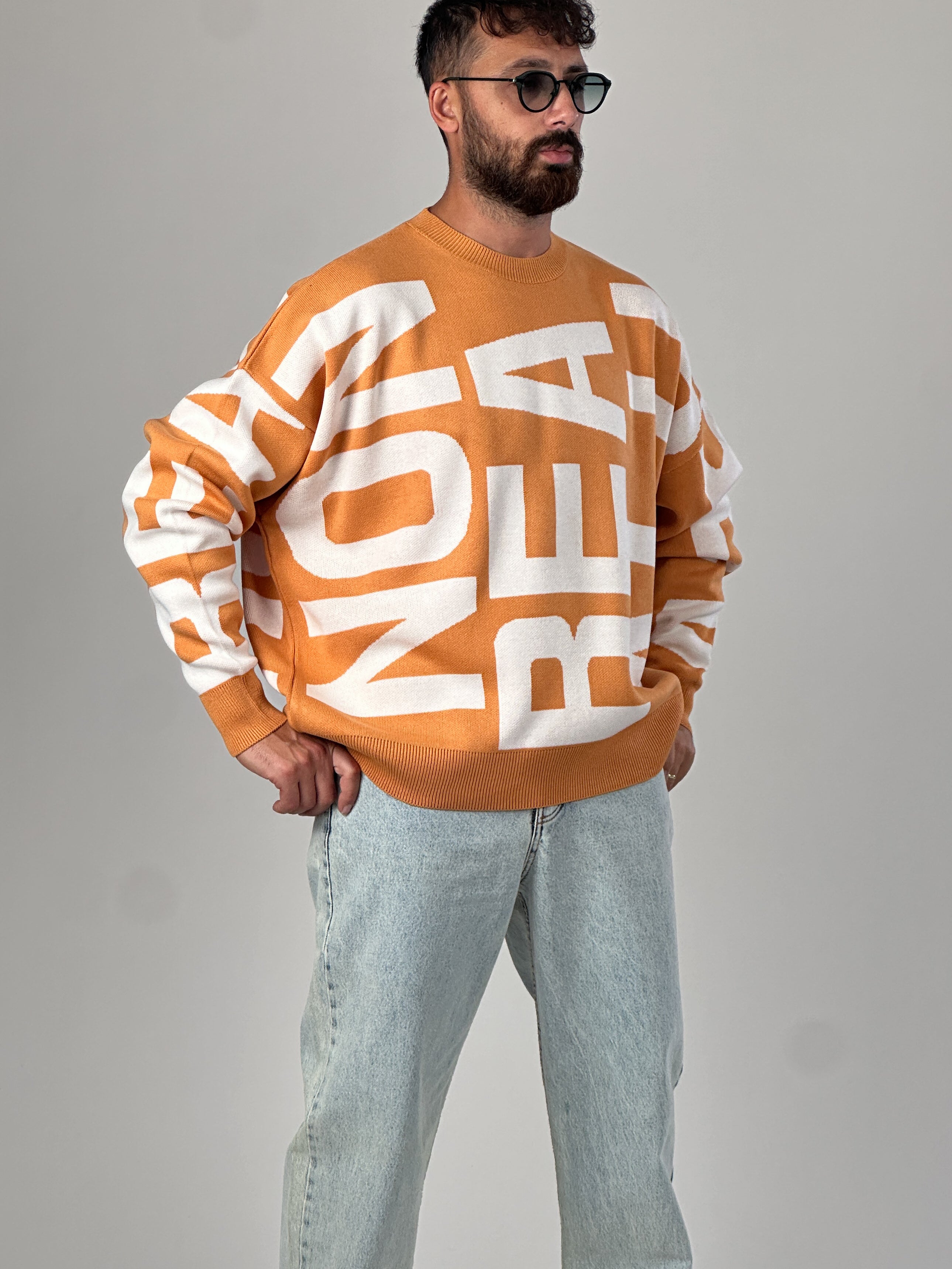 Bold Print Oversize Turuncu Erkek Sweat COC1020
