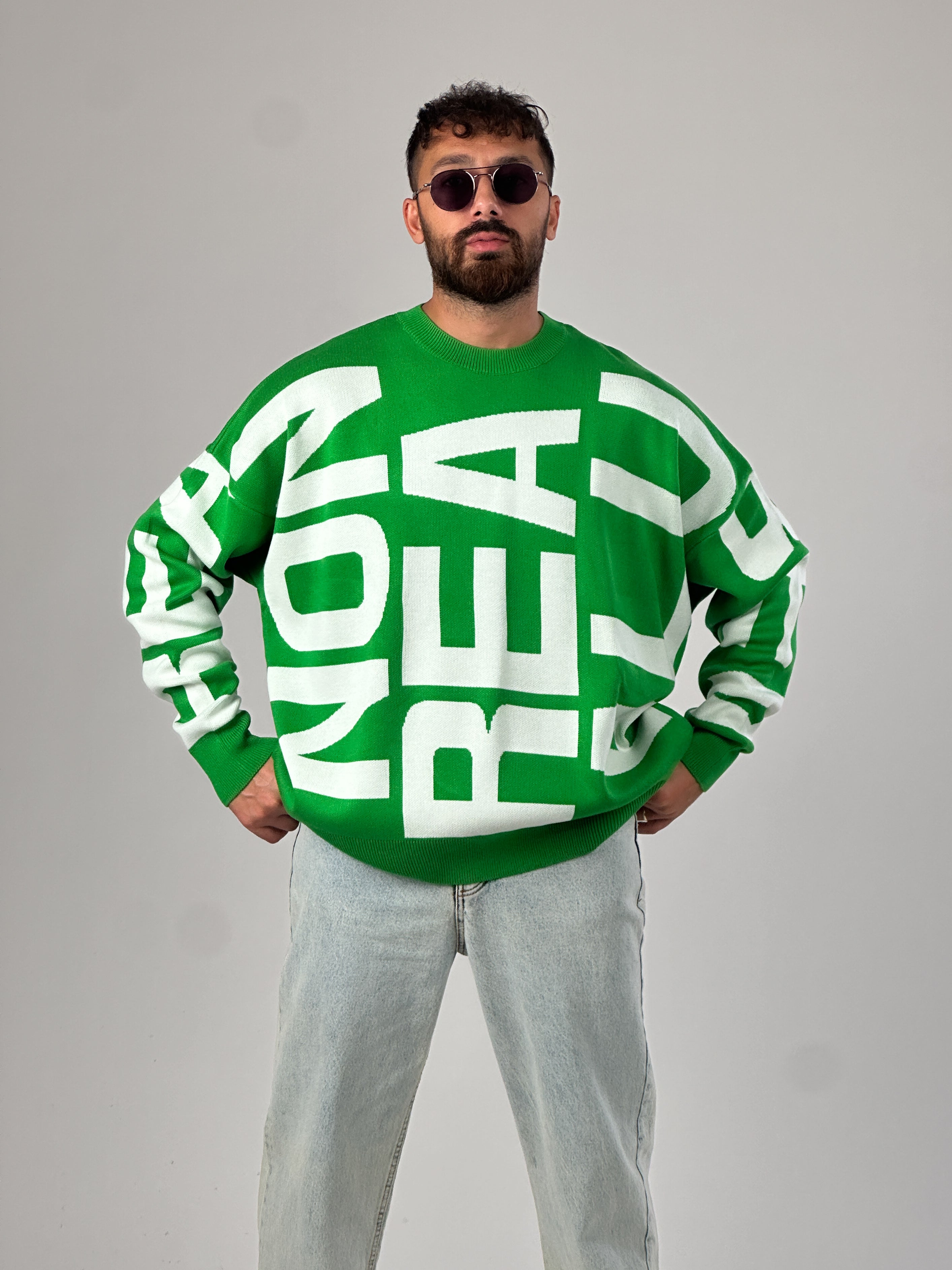 Bold Print Oversize Yeşil Erkek Sweat COC1021