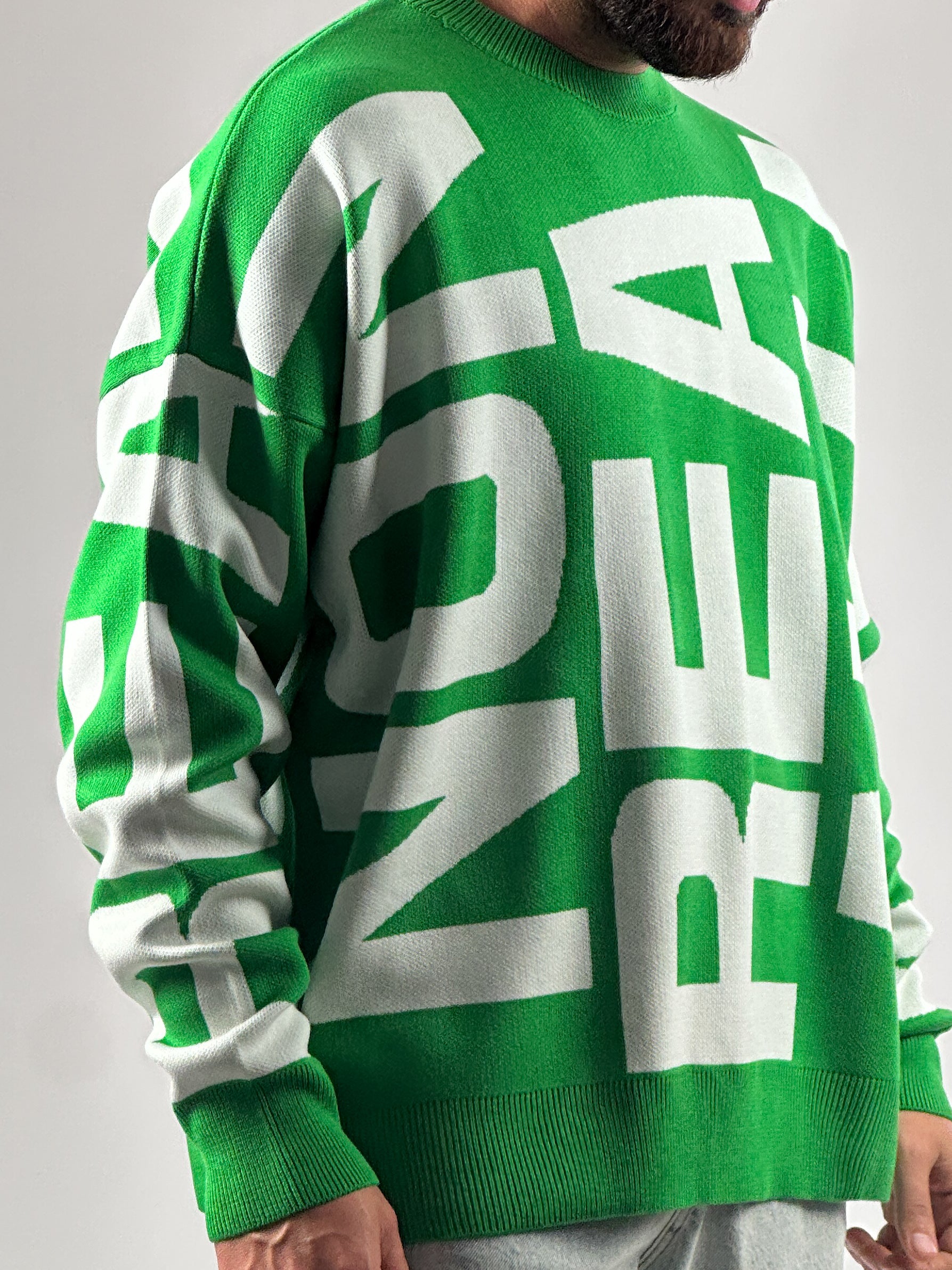 Bold Print Oversize Yeşil Erkek Sweat COC1021