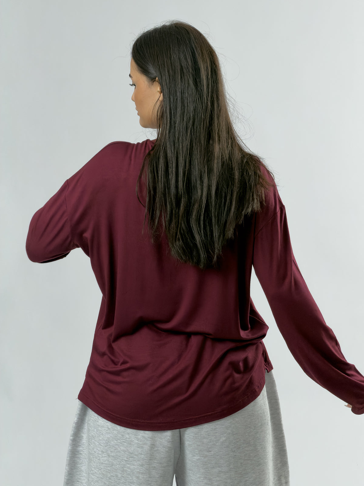Bordo Bisiklet Yaka Basic Kadın Sweatshirt COC3545