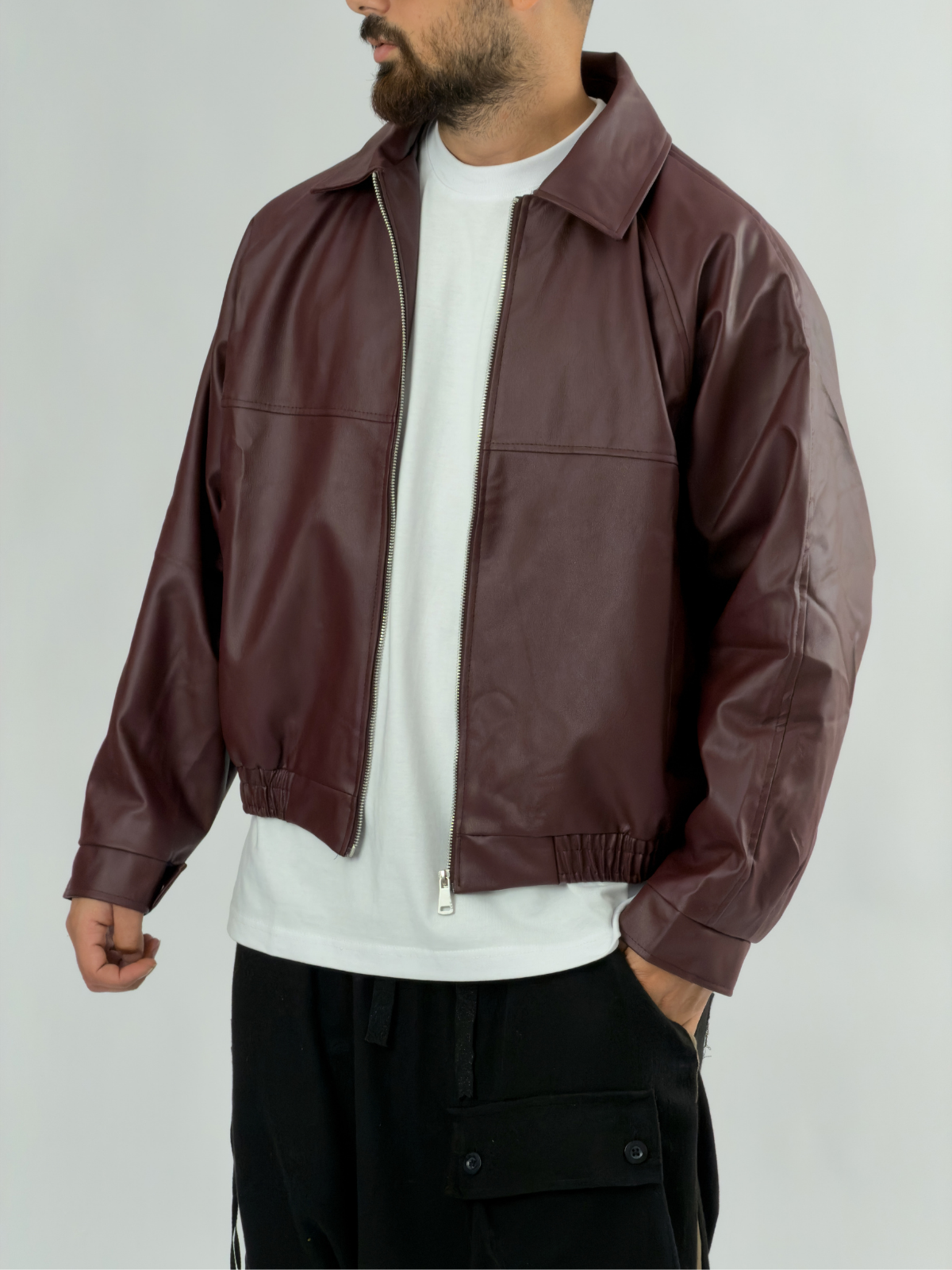 Bordo Bomber Erkek Deri Ceket COC3471