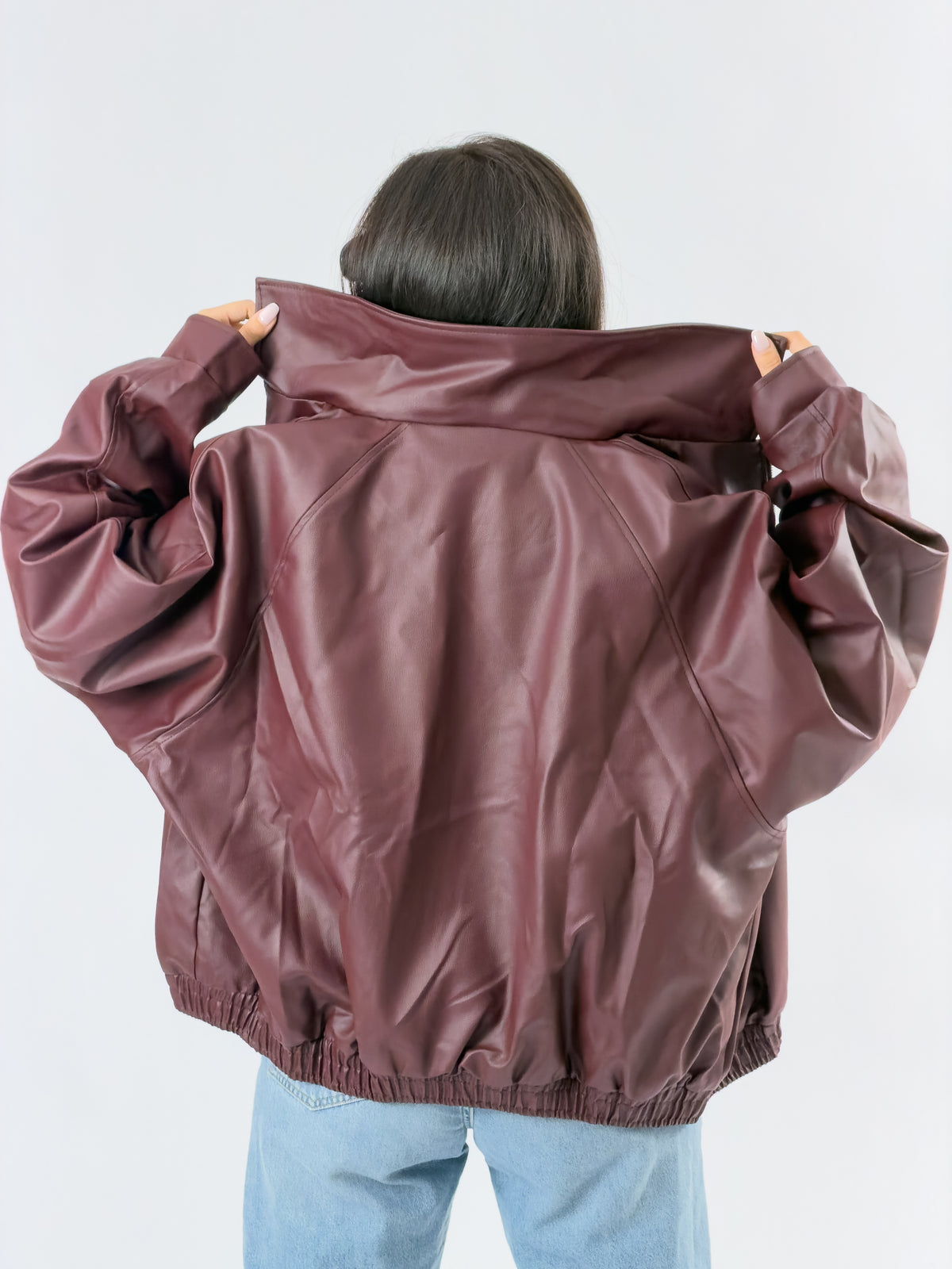 Bordo Bomber Kadın Deri Ceket COC3472