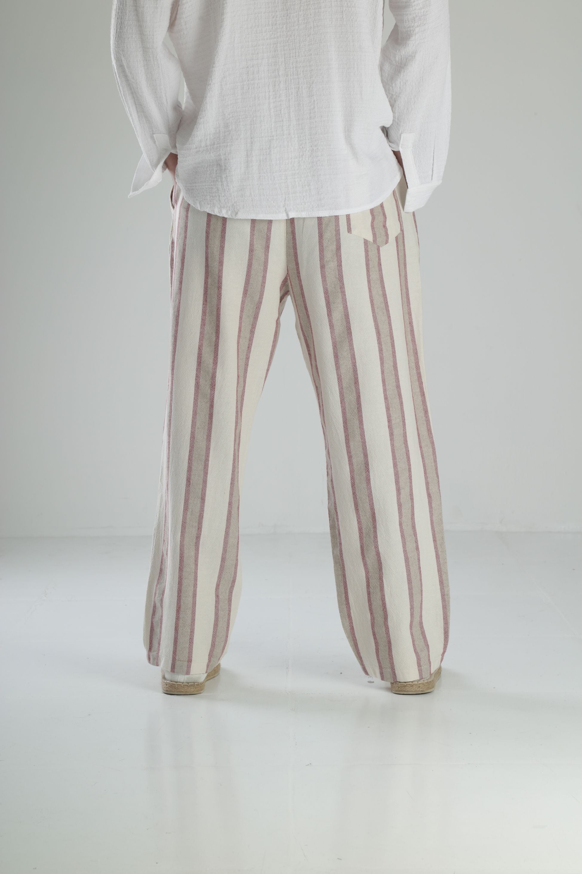 Bordo Çizgili Keten Pantolon COC2453