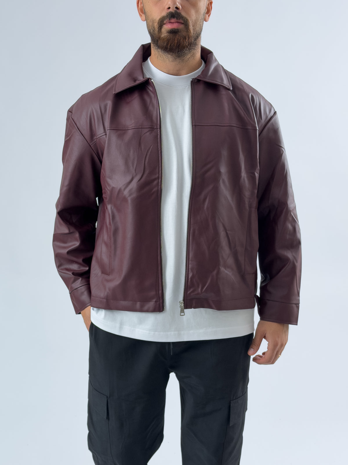 Bordo Deri Erkek Ceket COC3491