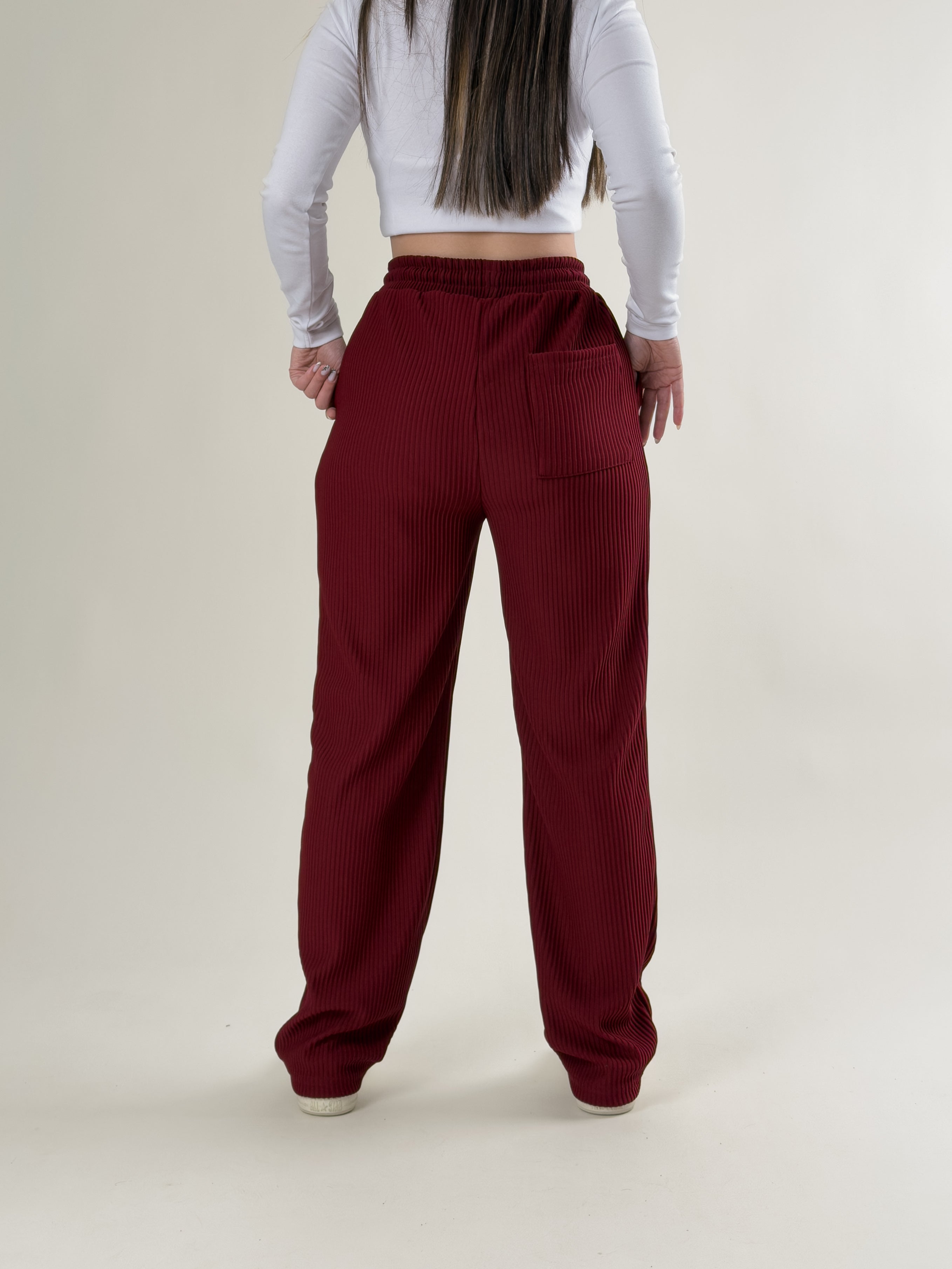 Bordo Fitilli Kadın Baggy Pantolon COC2677