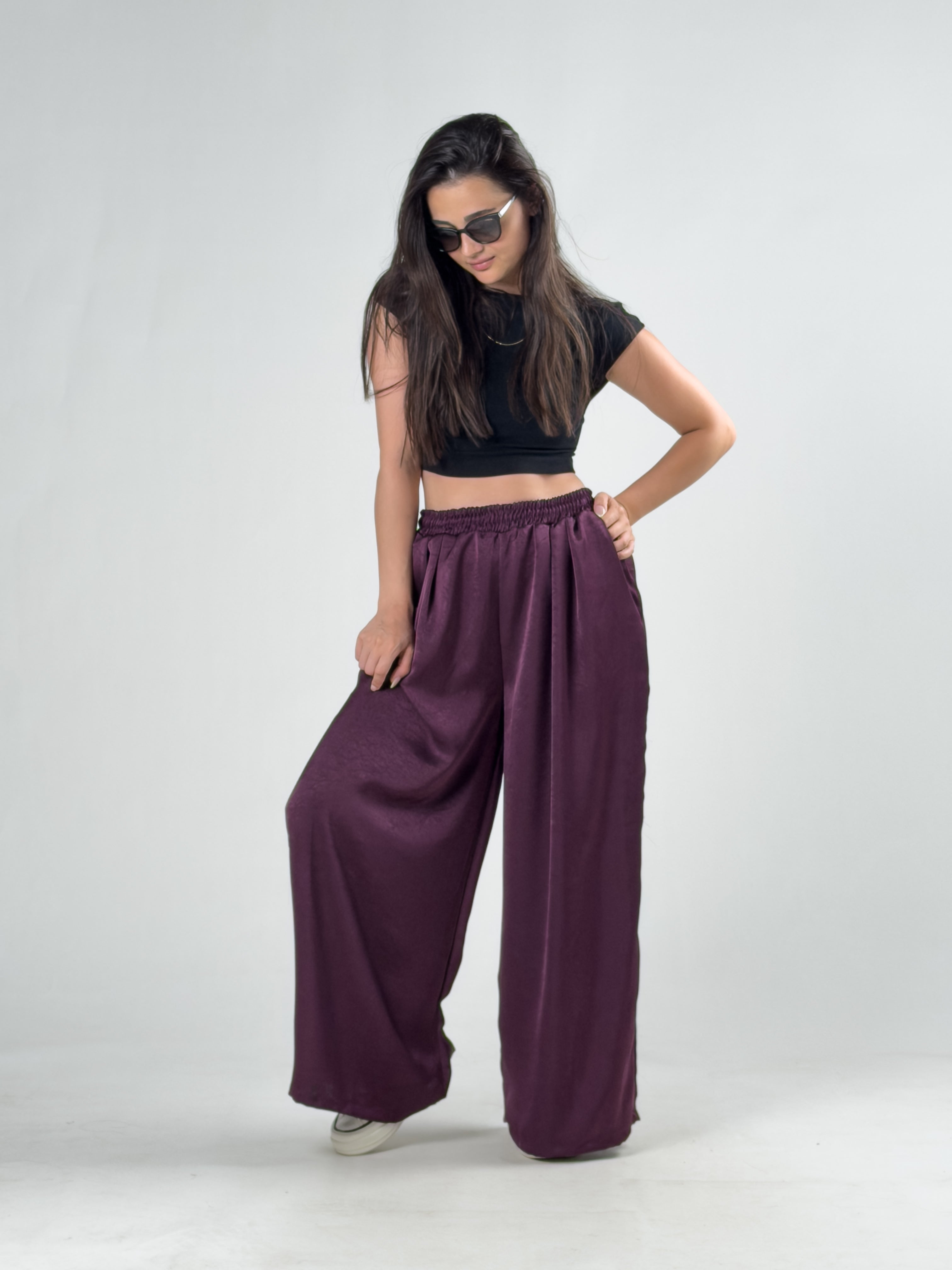 Bordo Saten Kadın Palazzo Pantolon COC3251