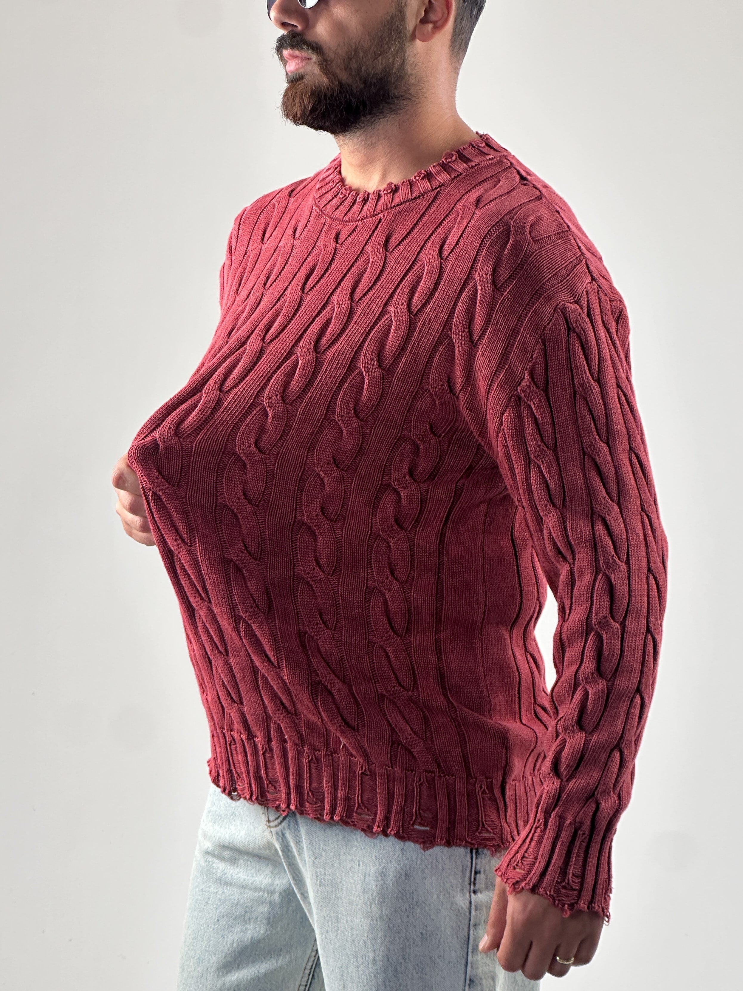Bordo Triko Erkek Sweatshirt COC1025