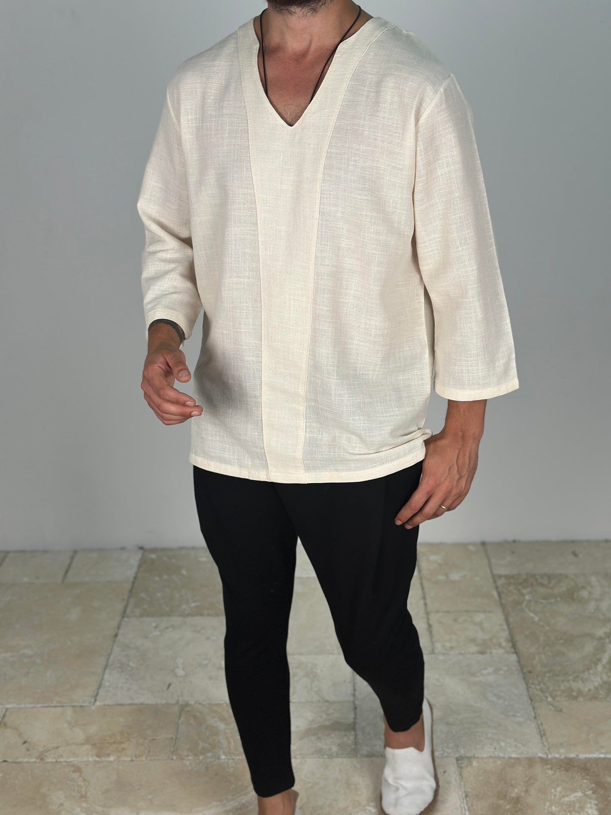 Buldan Kumaş Fakir Kol Bej T-Shirt COC2470