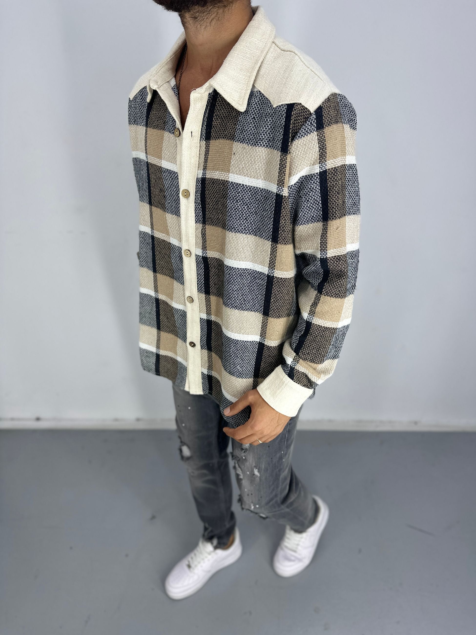 Buldan Kumaş Kahve Ekose Gömlek COC2465