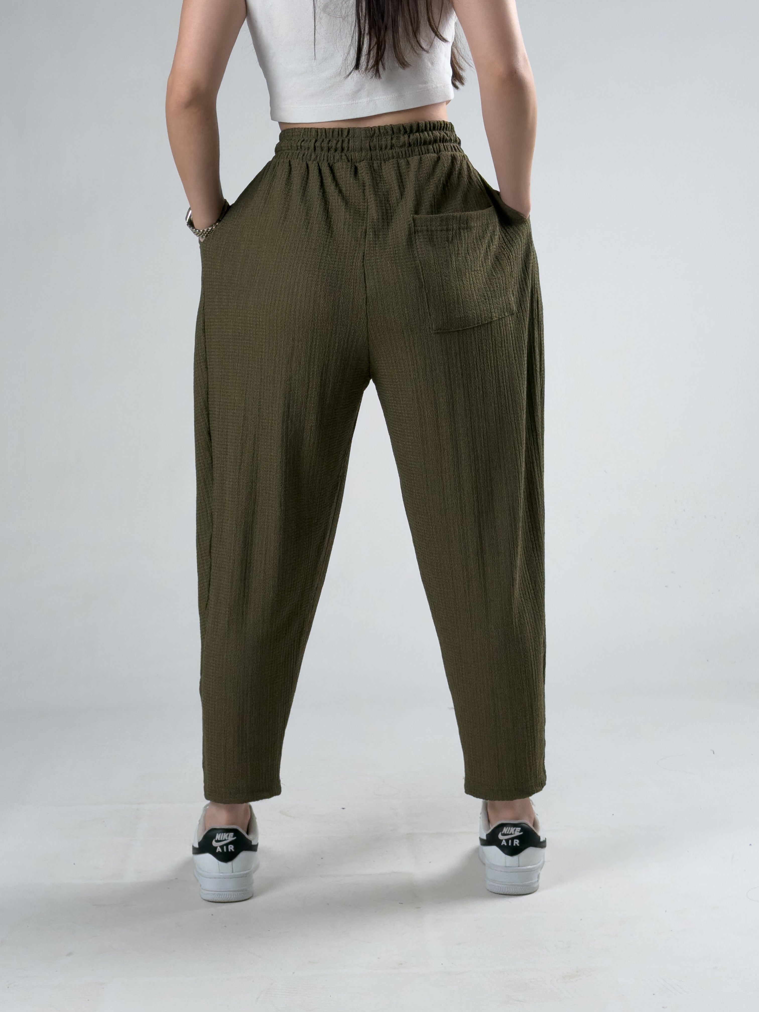 Bürümcük Haki Kadın Pileli Jogger Pantolon COC3190