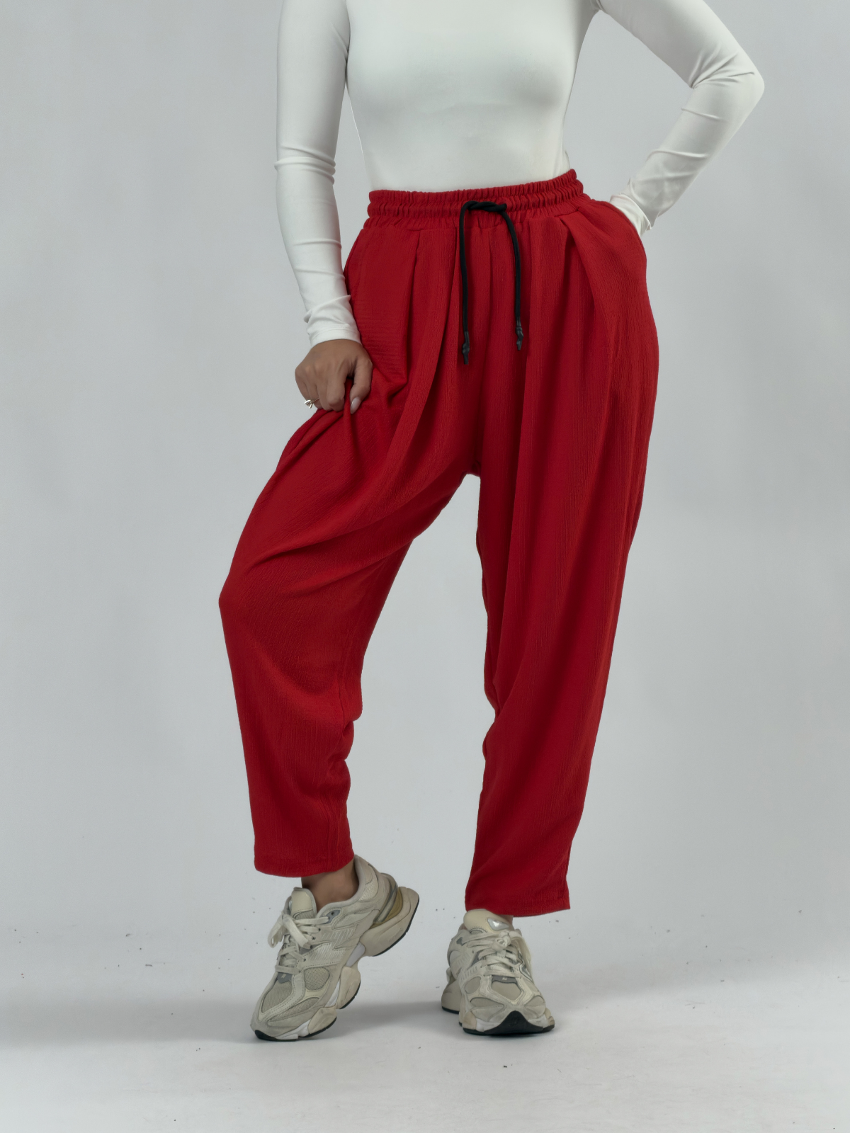 Bürümcük Kırmızı Pileli Jogger Kadın Pantolon COC3520