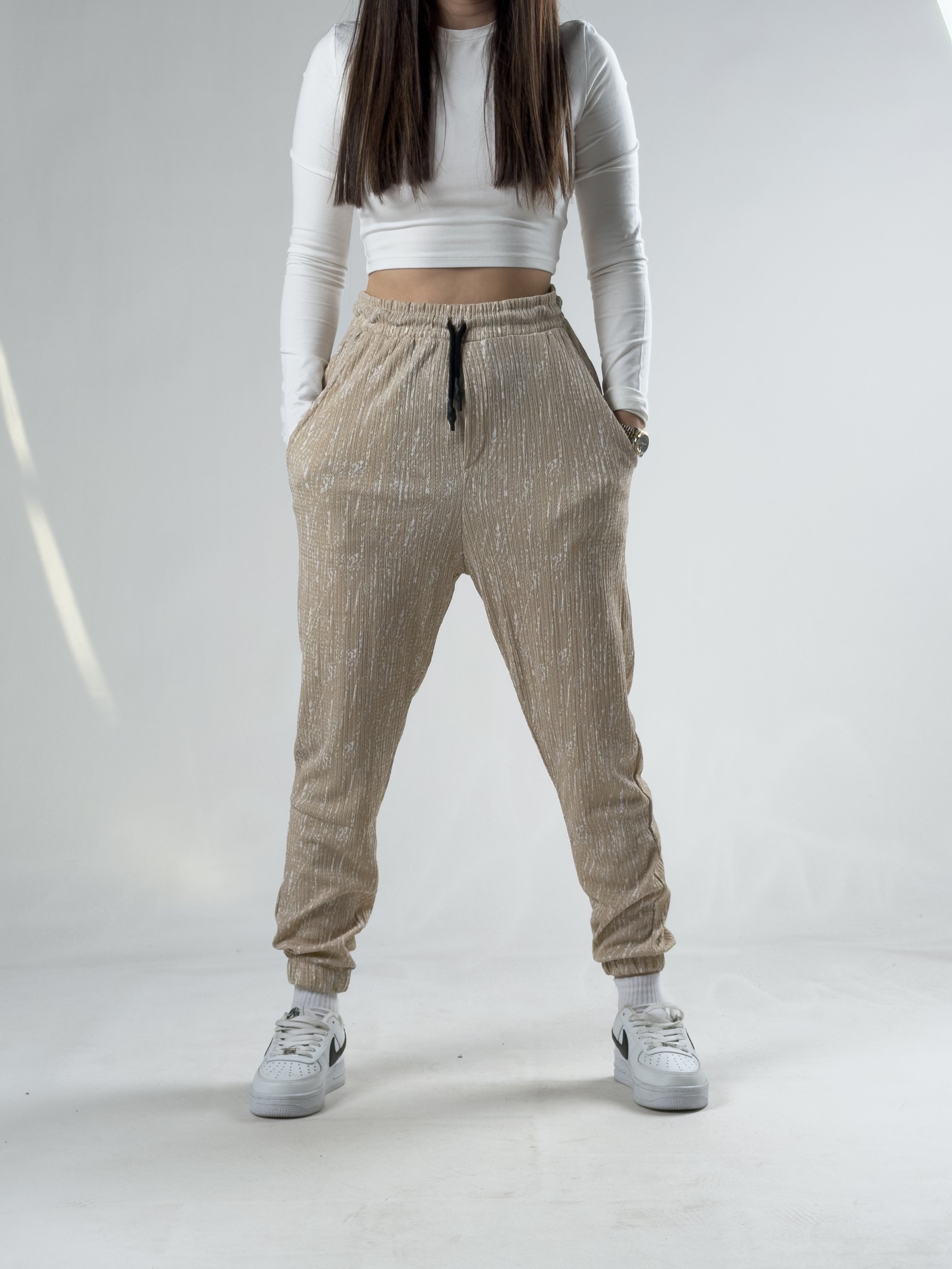Bürümcük Kumaş Kadın Bej Jogger Pantolon COCK0006