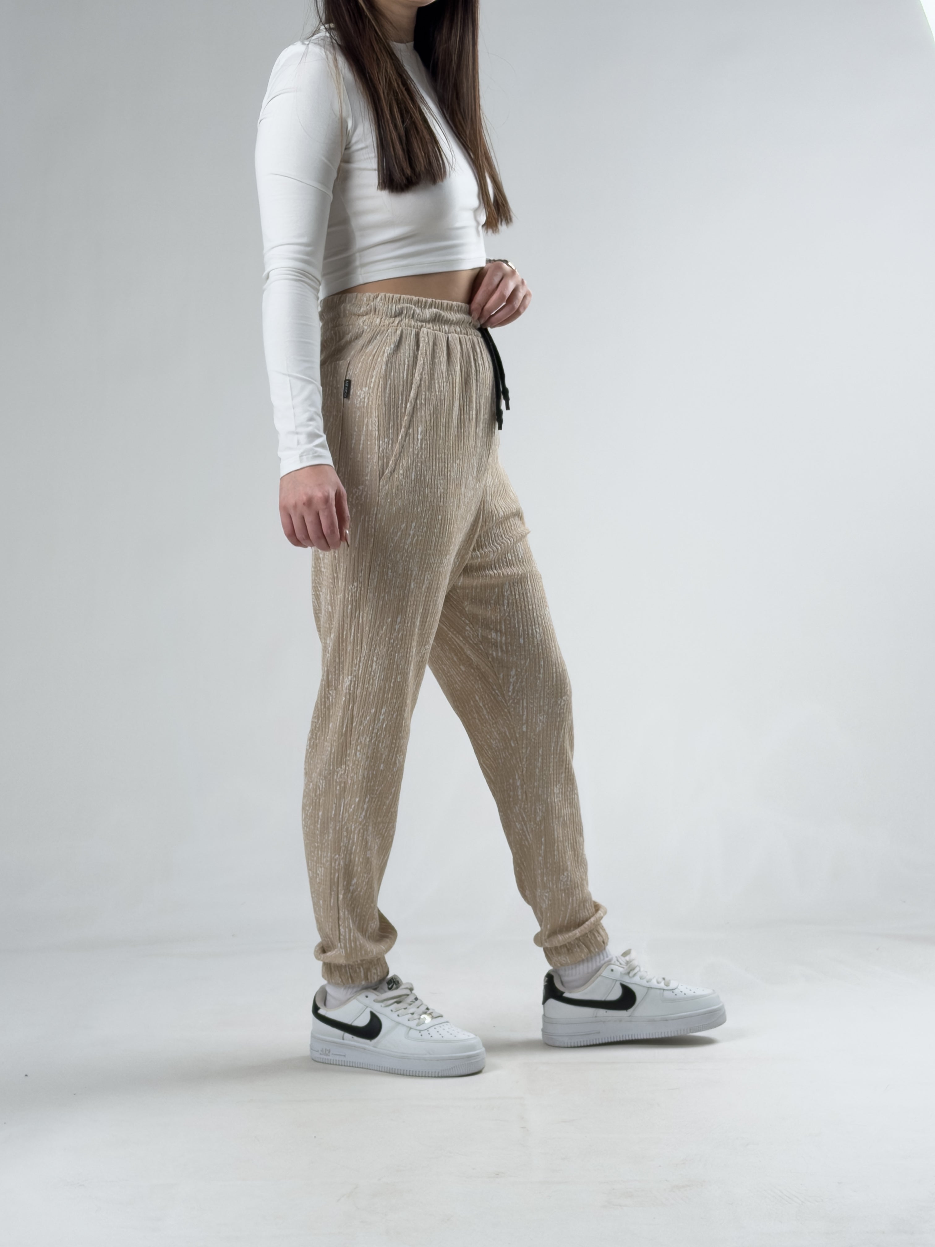 Bürümcük Kumaş Kadın Bej Jogger Pantolon COCK0006