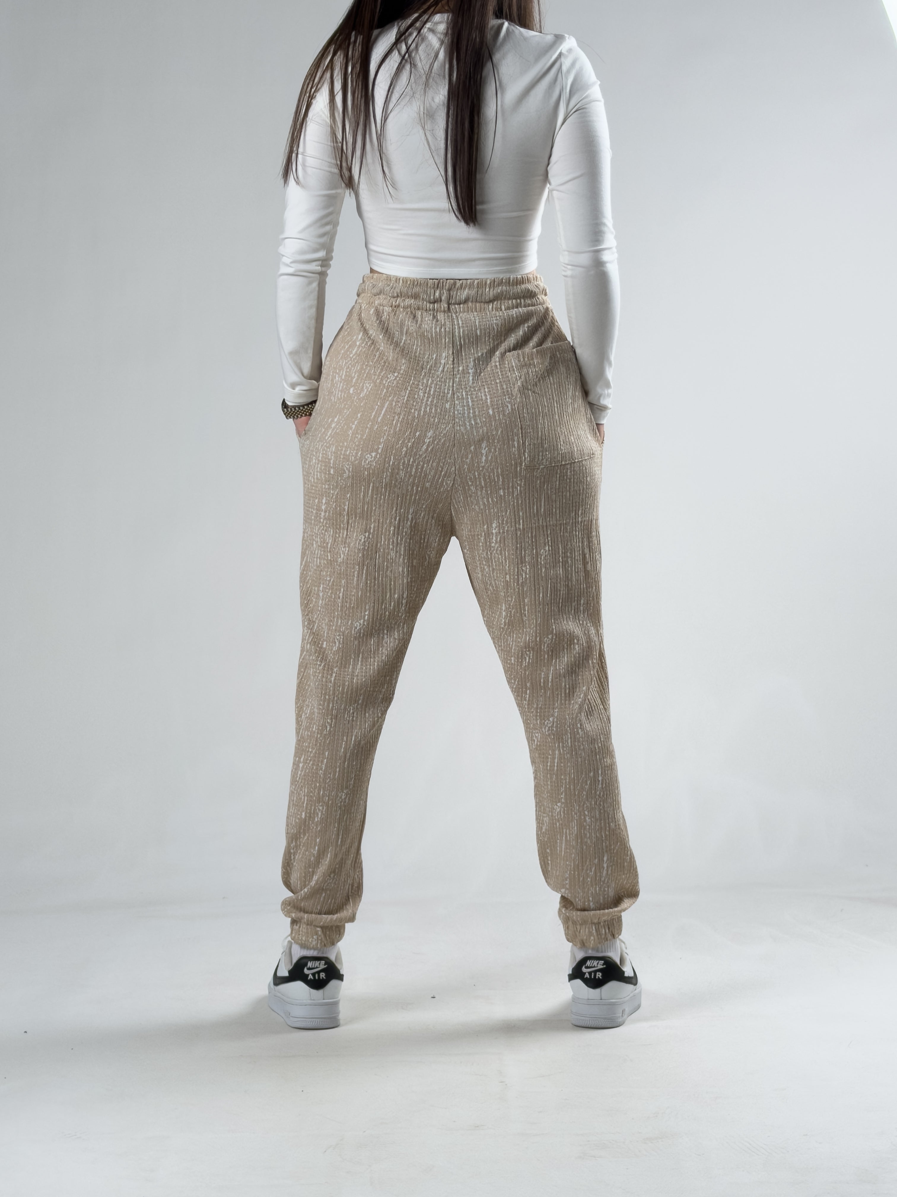 Bürümcük Kumaş Kadın Bej Jogger Pantolon COCK0006