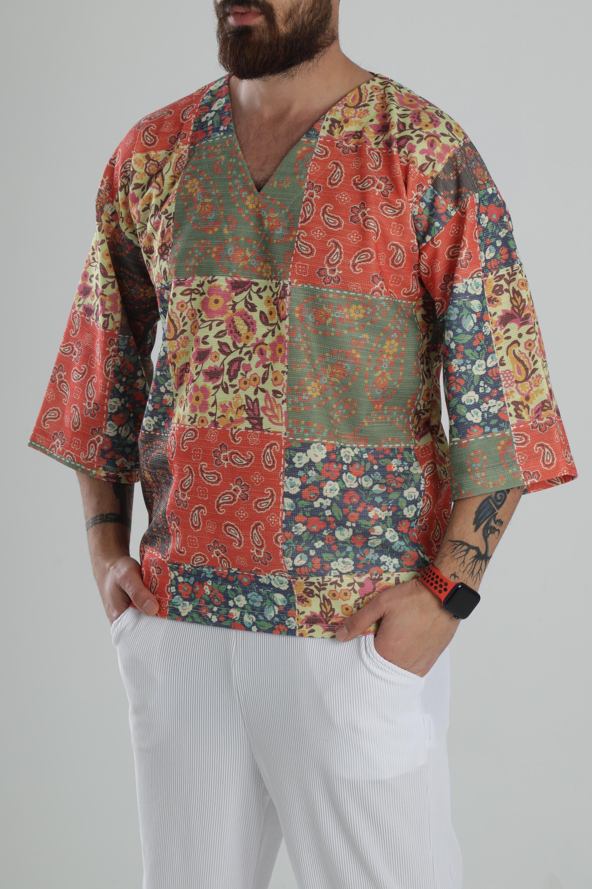 Çiçek Desenli Fakir Kol T-Shirt COC1743