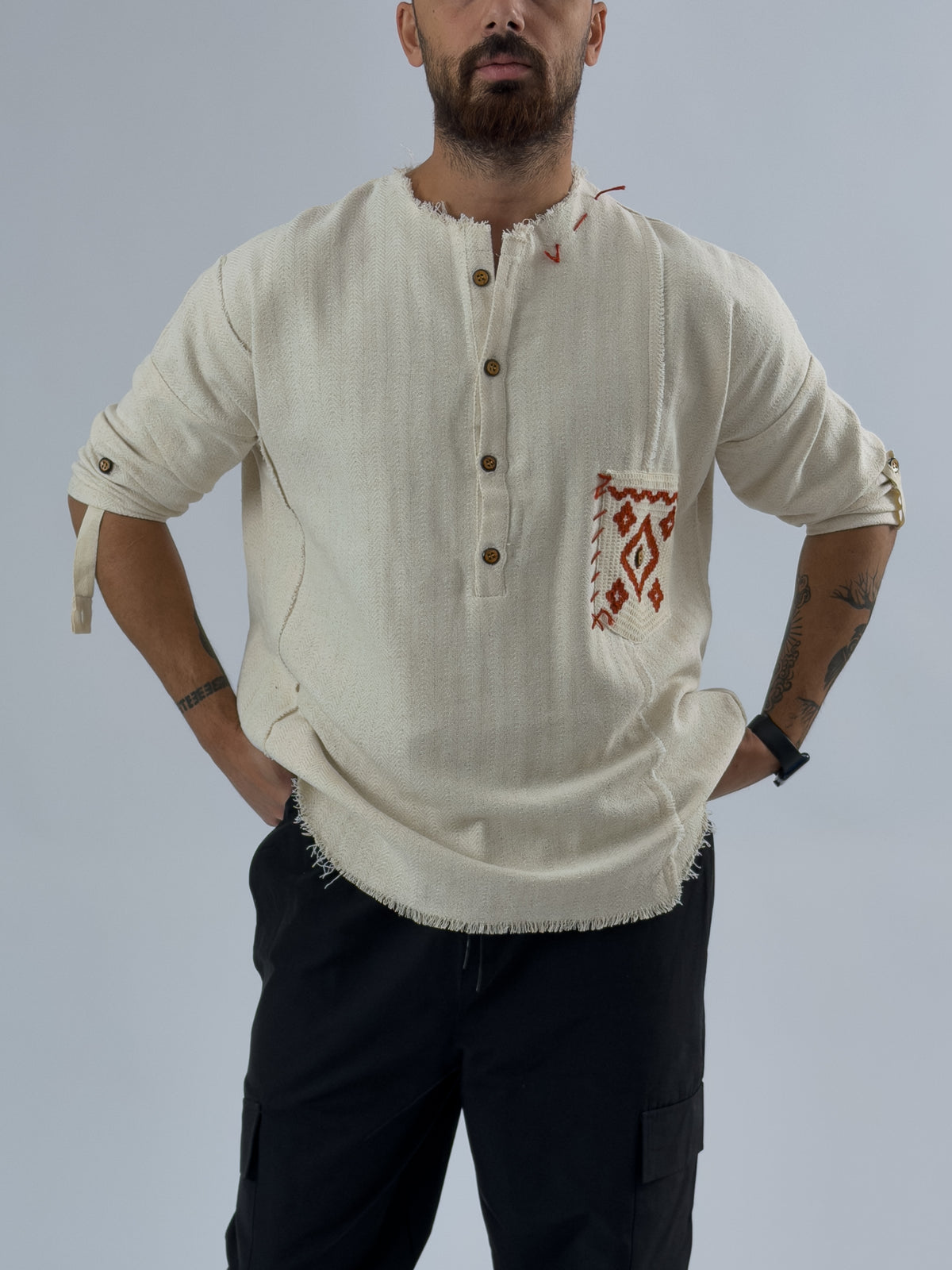 Cep Detaylı Tasarım Beyaz Erkek Sweatshirt COC3446