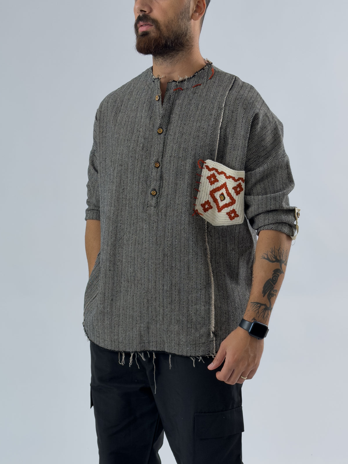 Cep Detaylı Tasarım Siyah Beyaz Erkek Sweatshirt COC3445