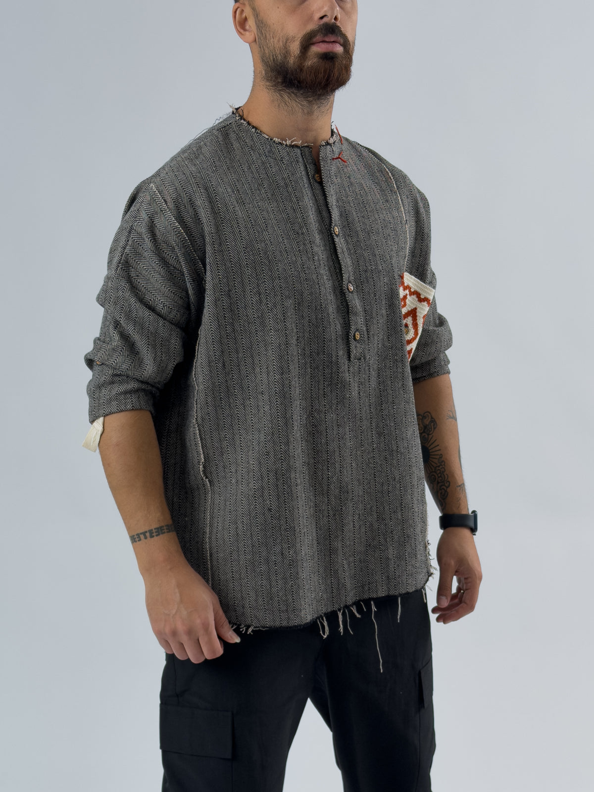 Cep Detaylı Tasarım Siyah Beyaz Erkek Sweatshirt COC3445