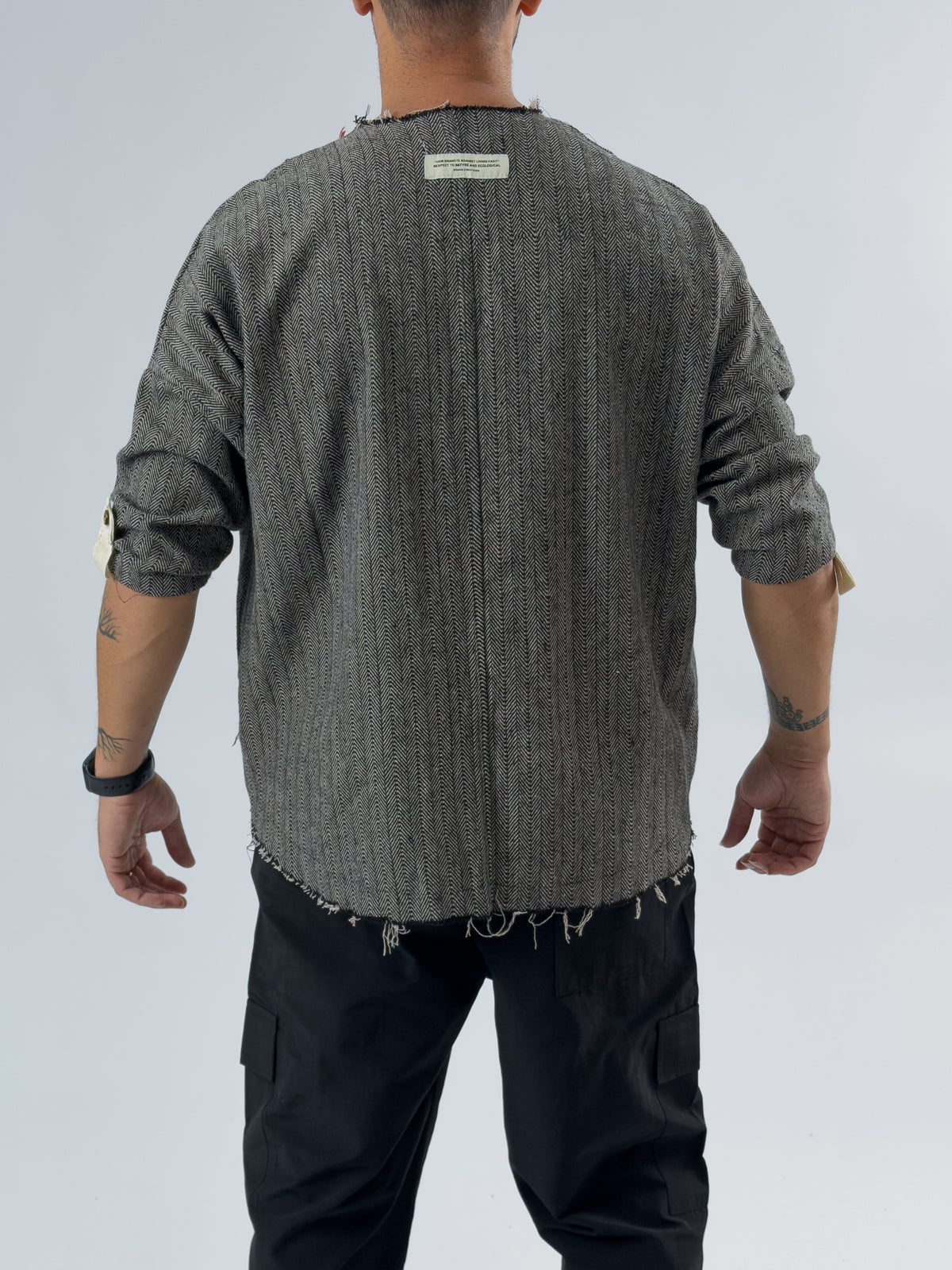 Cep Detaylı Tasarım Siyah Beyaz Erkek Sweatshirt COC3445