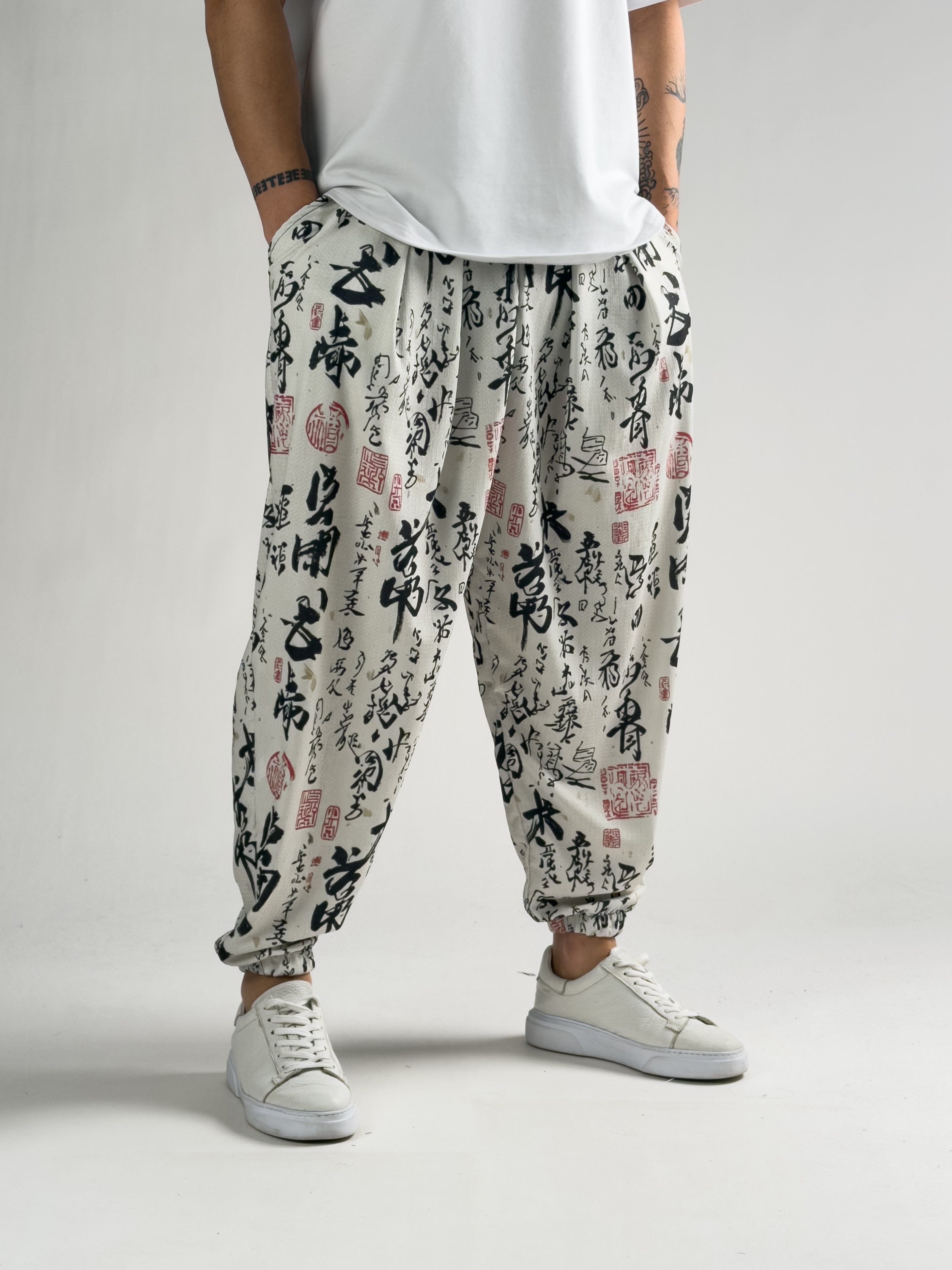 Chinese Beyaz Erkek Pileli Jogger Pantolon COC2810