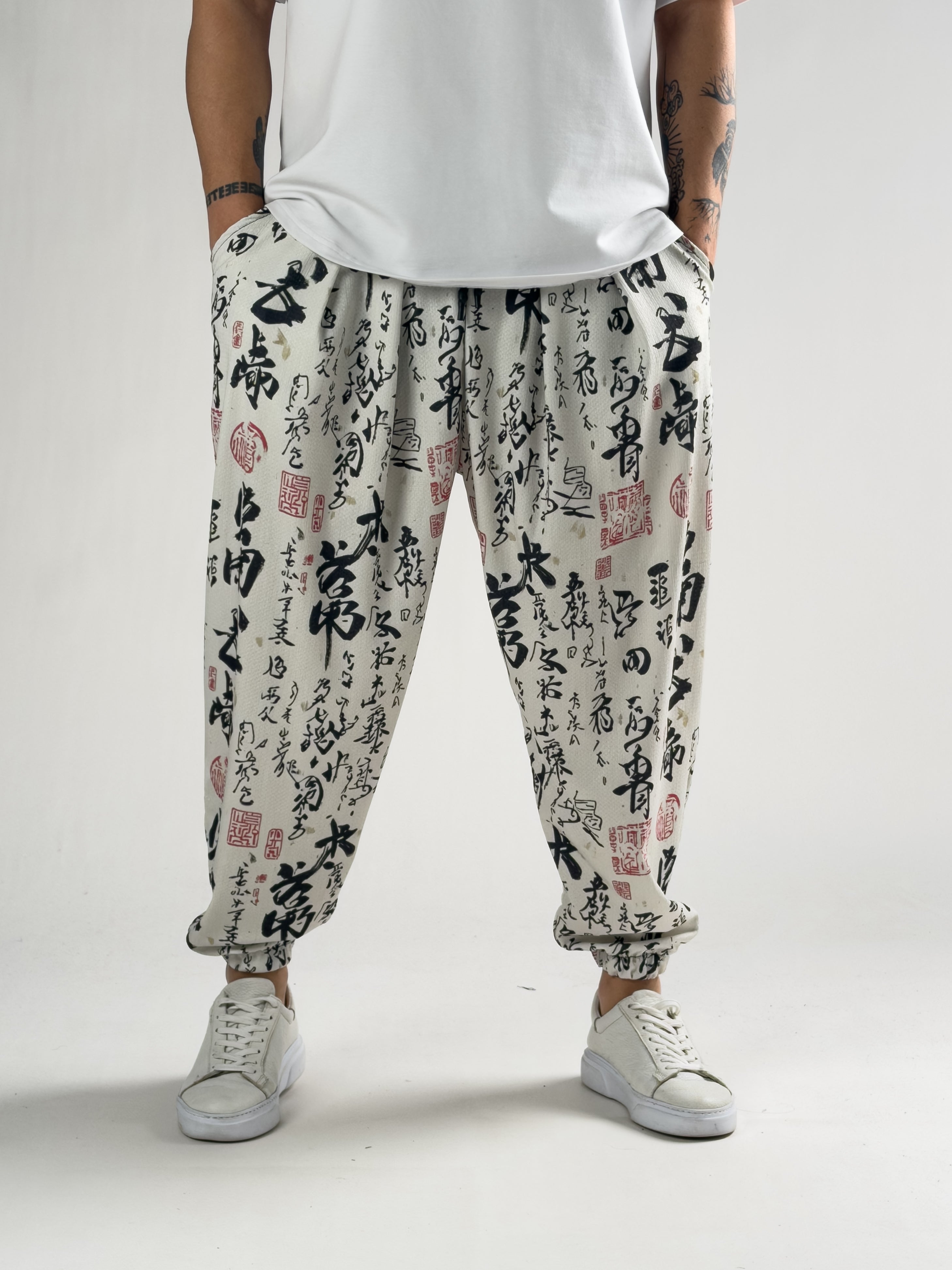 Chinese Beyaz Erkek Pileli Jogger Pantolon COC2810
