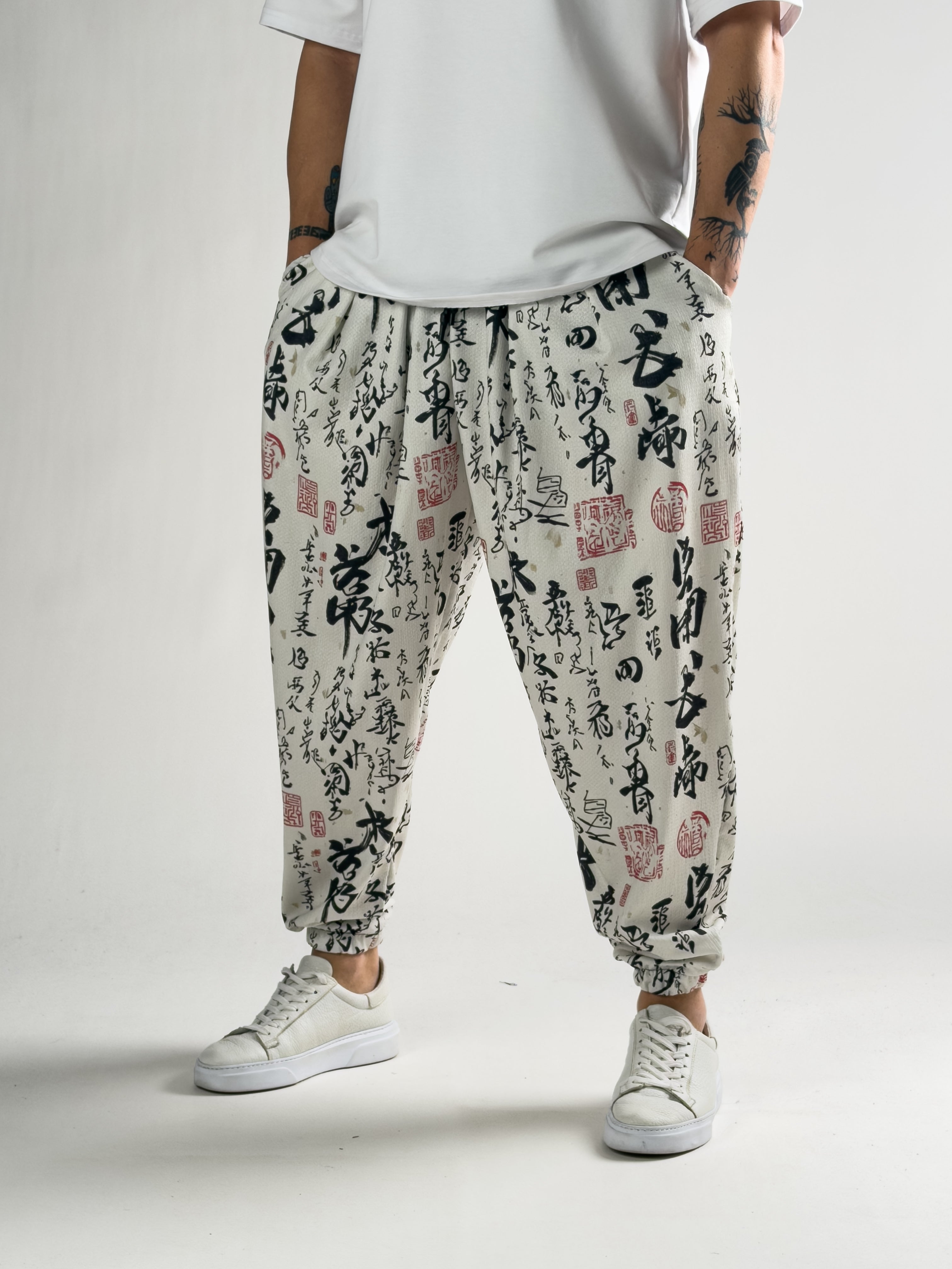 Chinese Beyaz Erkek Pileli Jogger Pantolon COC2810