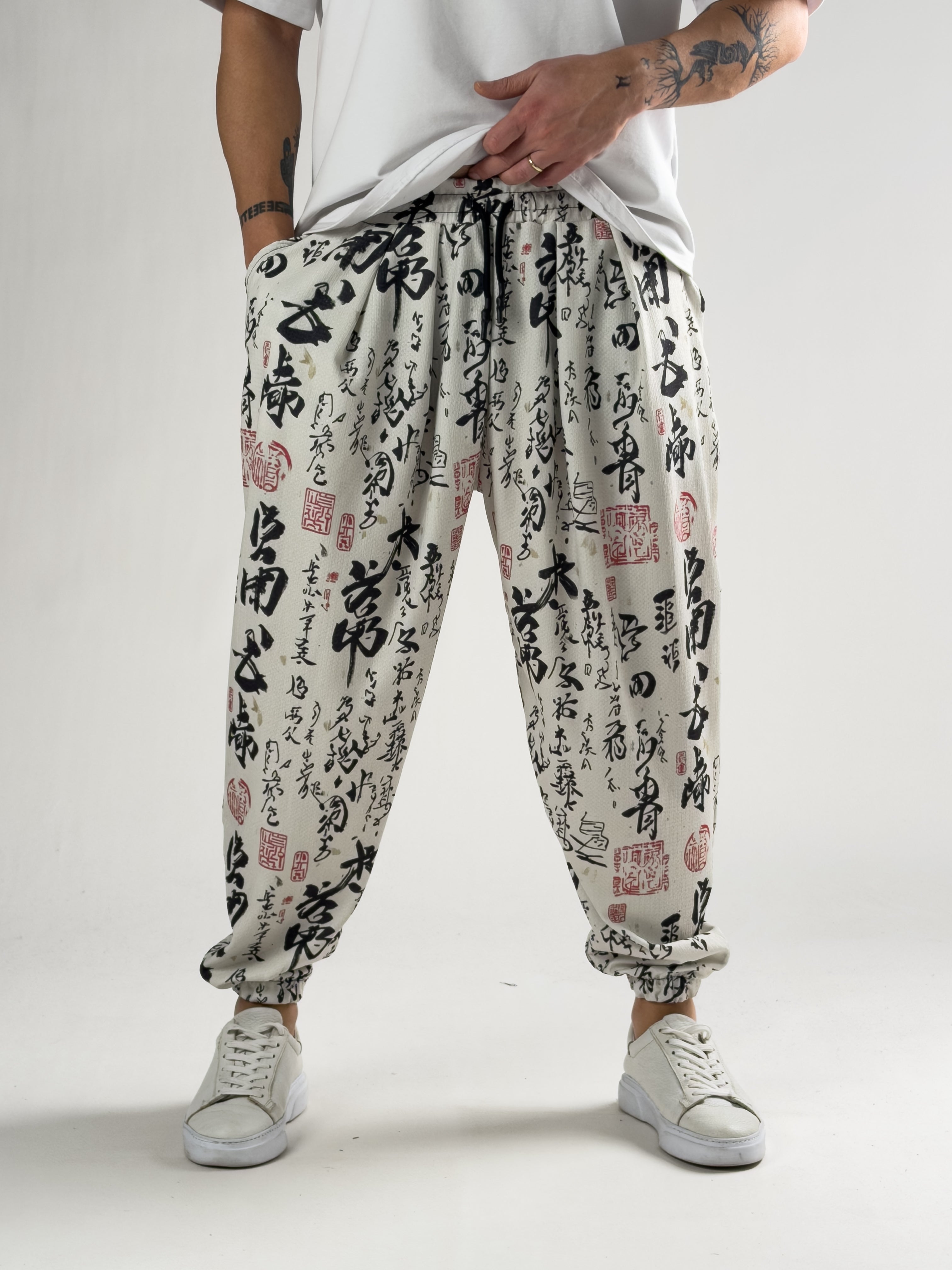 Chinese Beyaz Erkek Pileli Jogger Pantolon COC2810