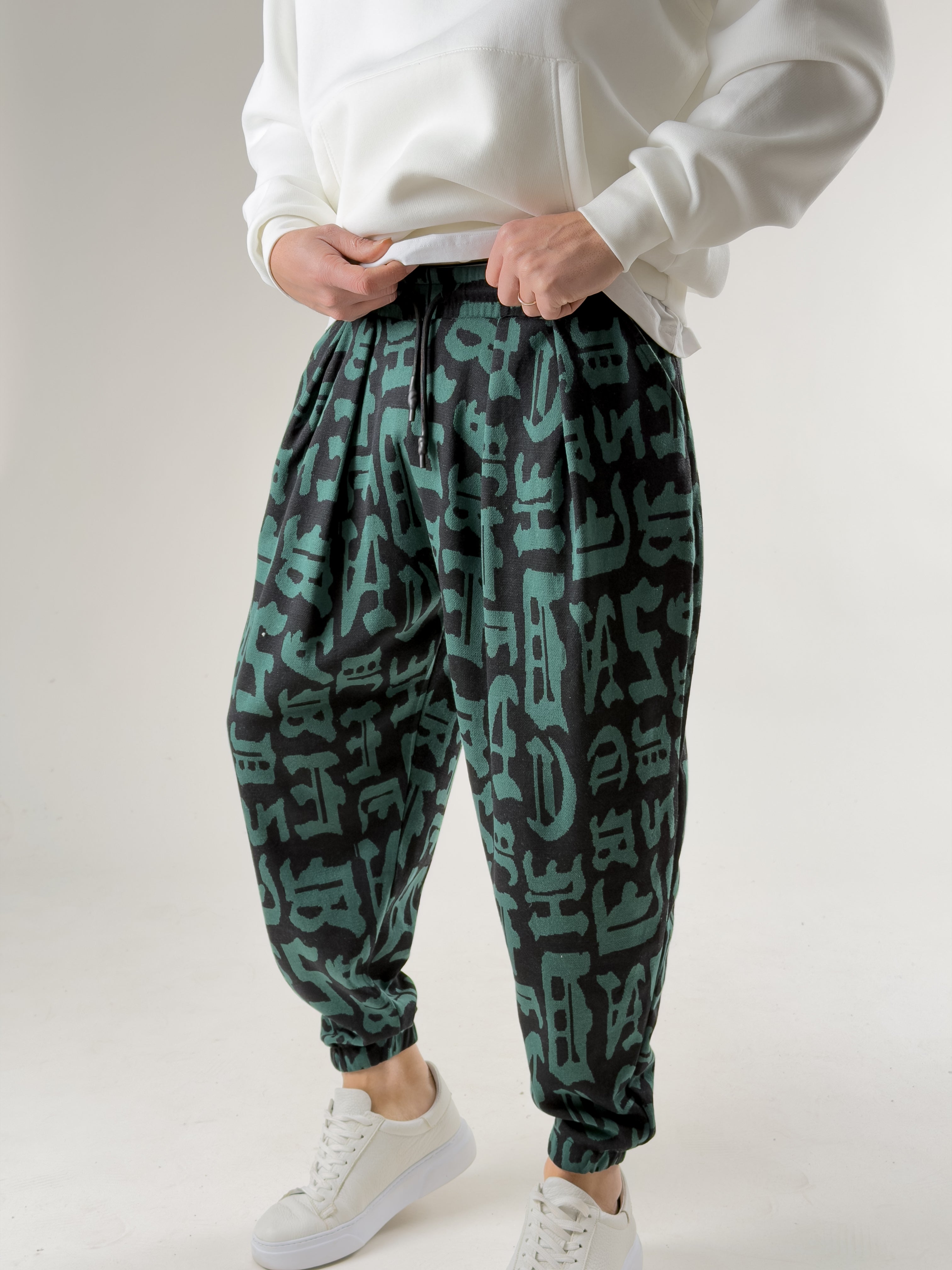 Chinese Desenli Pileli Erkek Jogger Pantolon COC2661