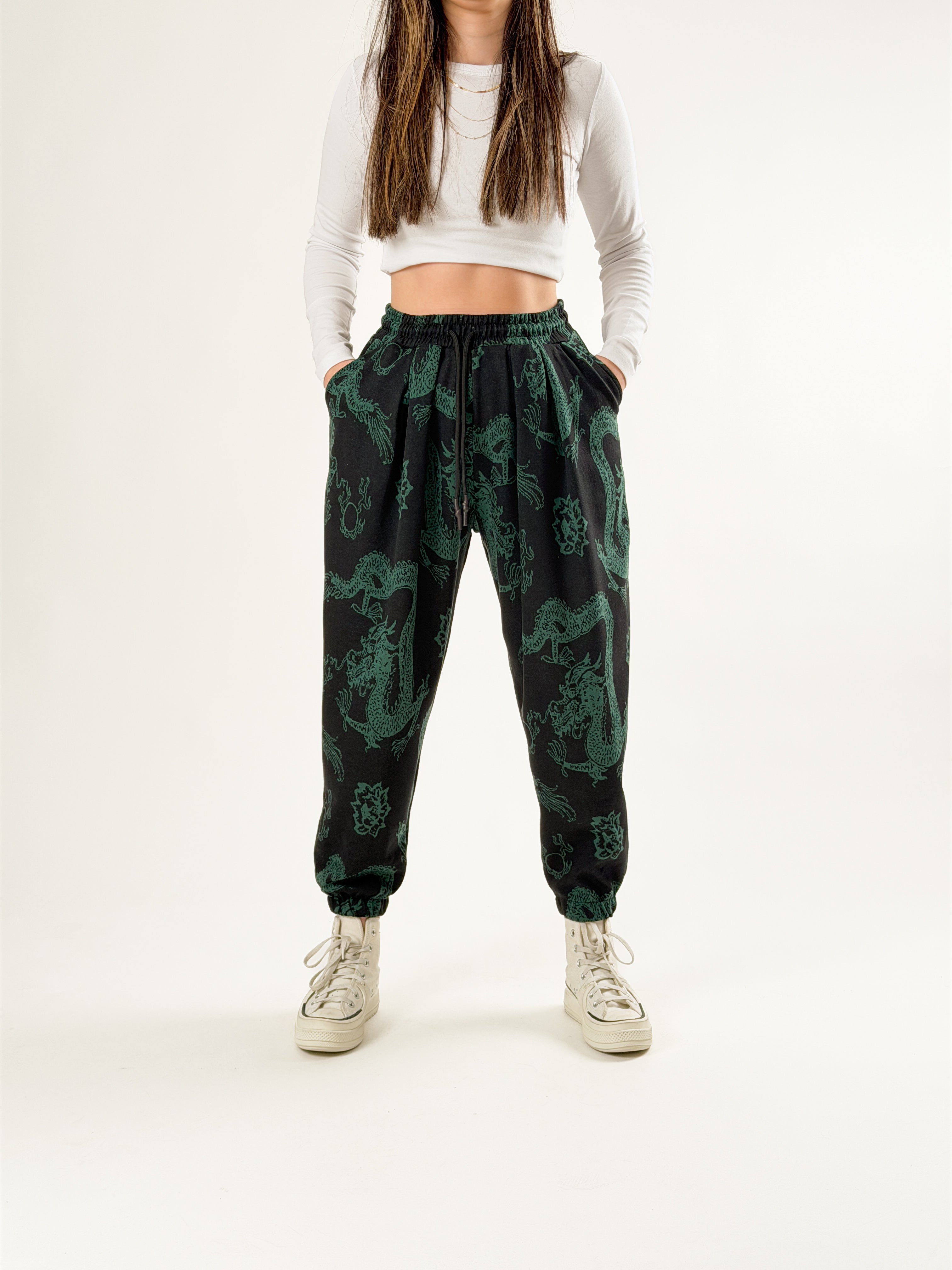Chinese Desenli Pileli Kadın Jogger Pantolon COC2679
