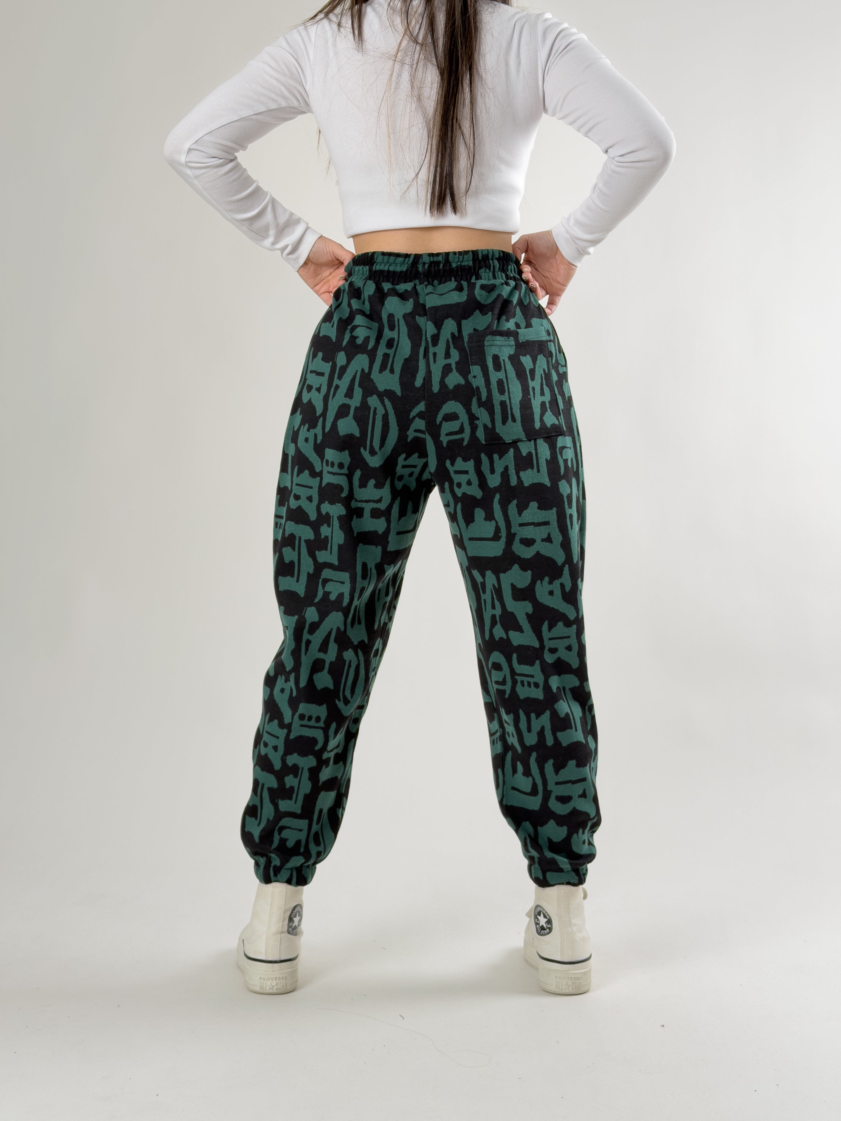 Chinese Desenli Yeşil Kadın Jogger Pantolon COC2743
