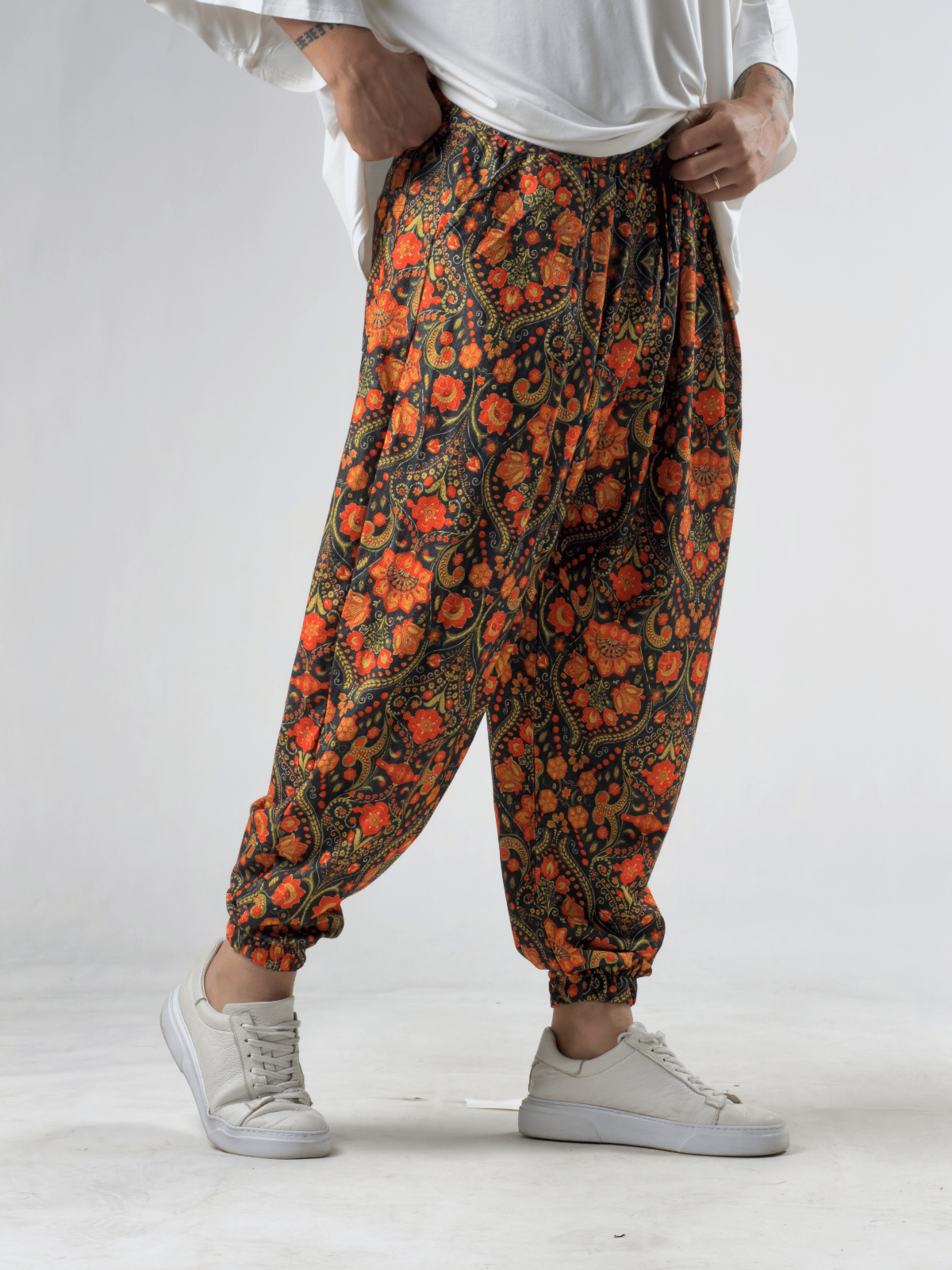 Çiçek Desenli Bürümcük Erkek Jogger Pantolon COC3294