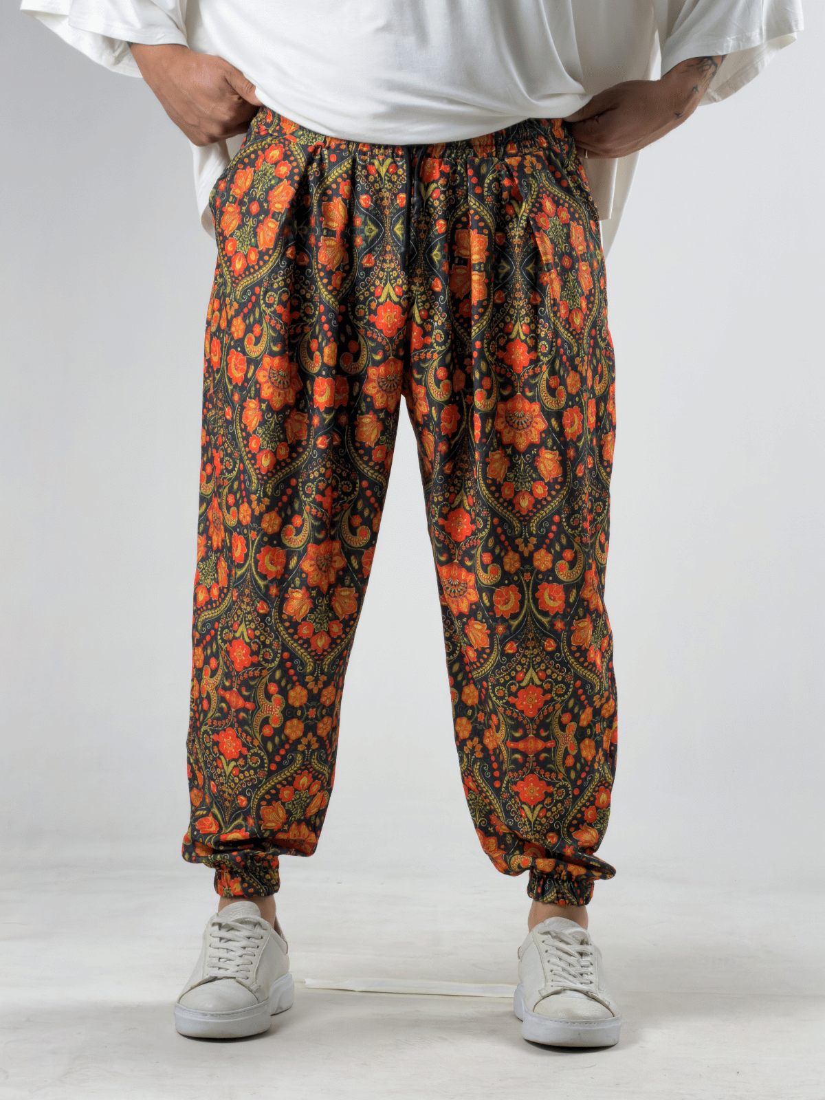Çiçek Desenli Bürümcük Erkek Jogger Pantolon COC3294