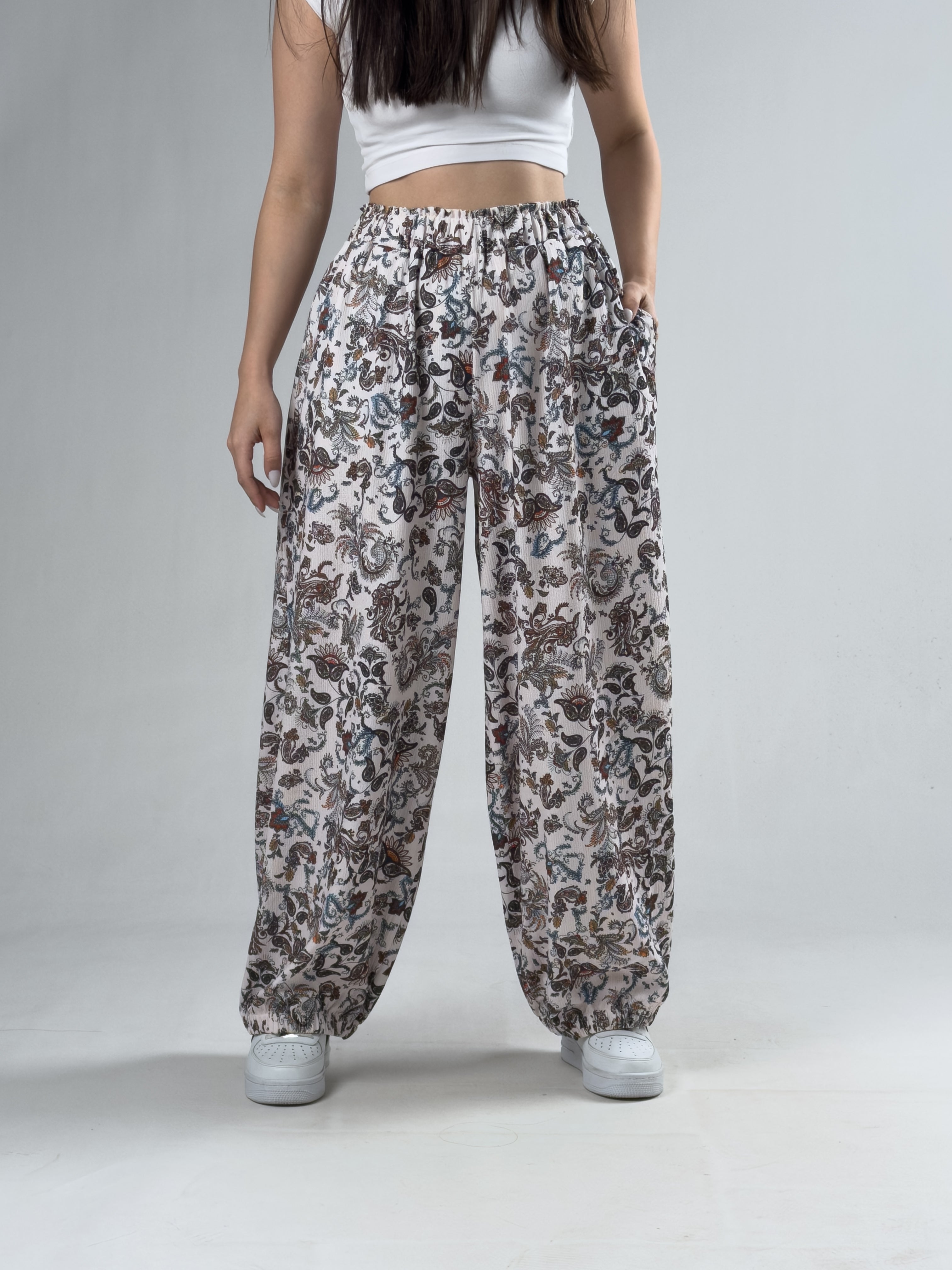 Çiçek Desenli Kadın Oversize Pantolon COC3169