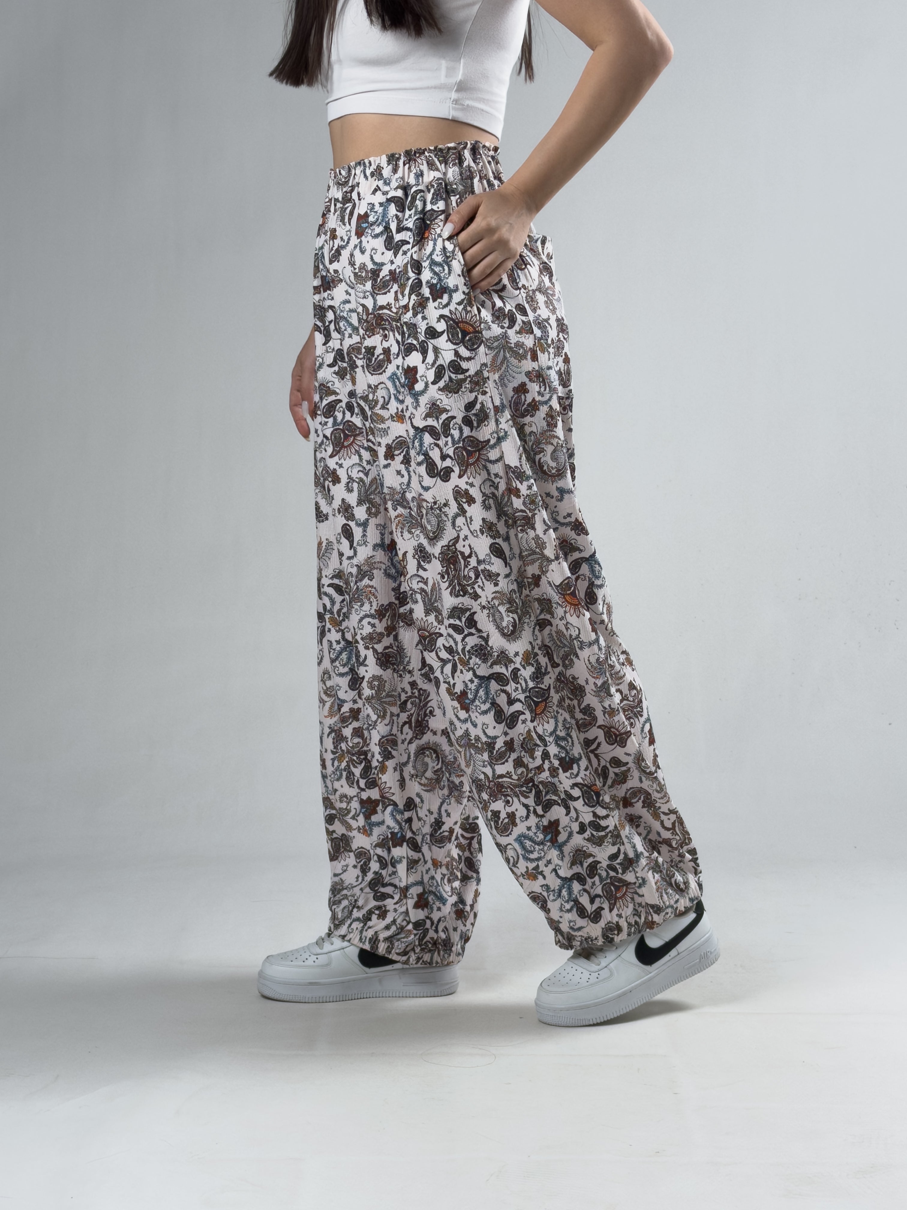 Çiçek Desenli Kadın Oversize Pantolon COC3169