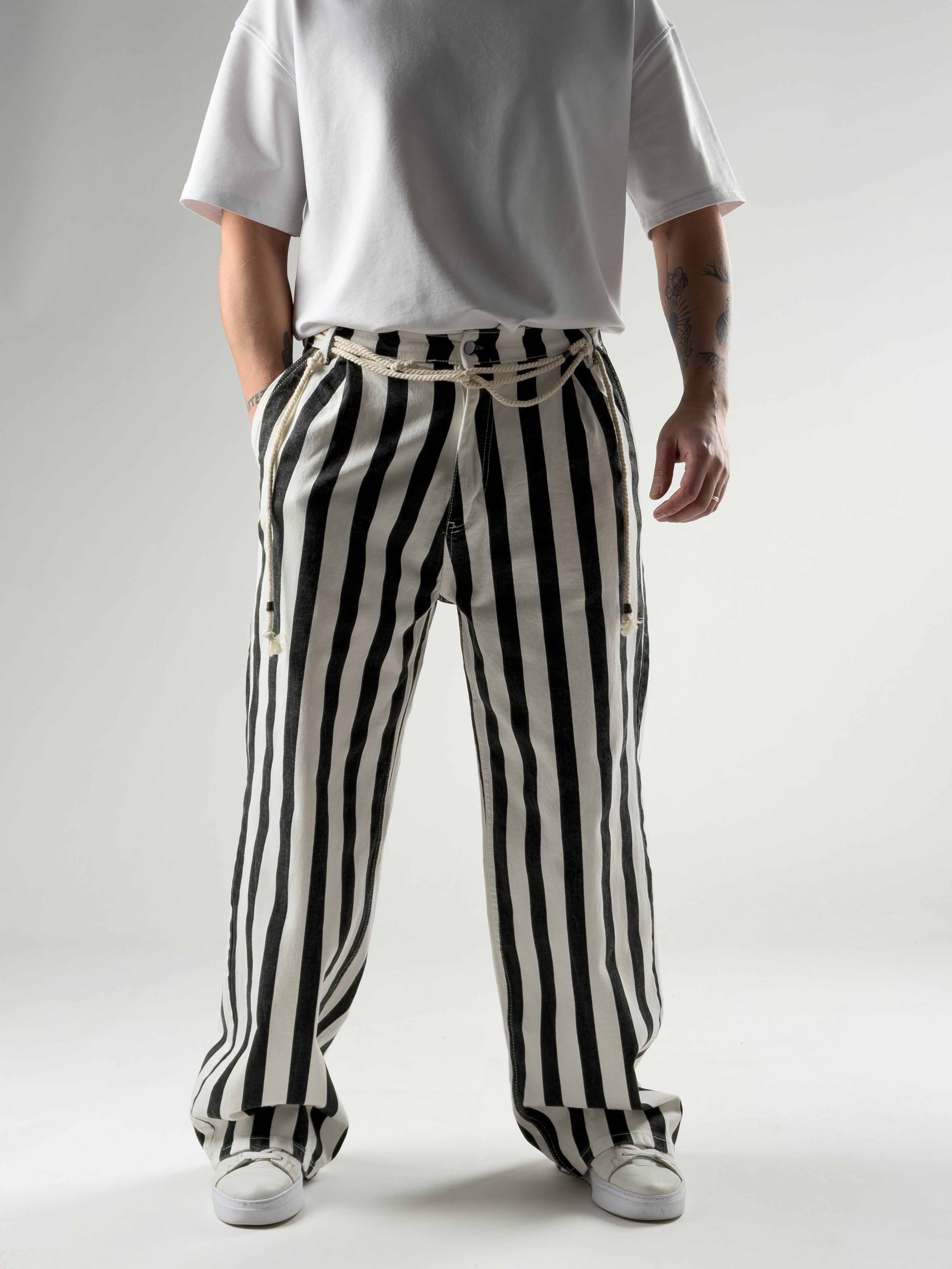 Çizgili Baggy Erkek Kot Pantolon COC2800