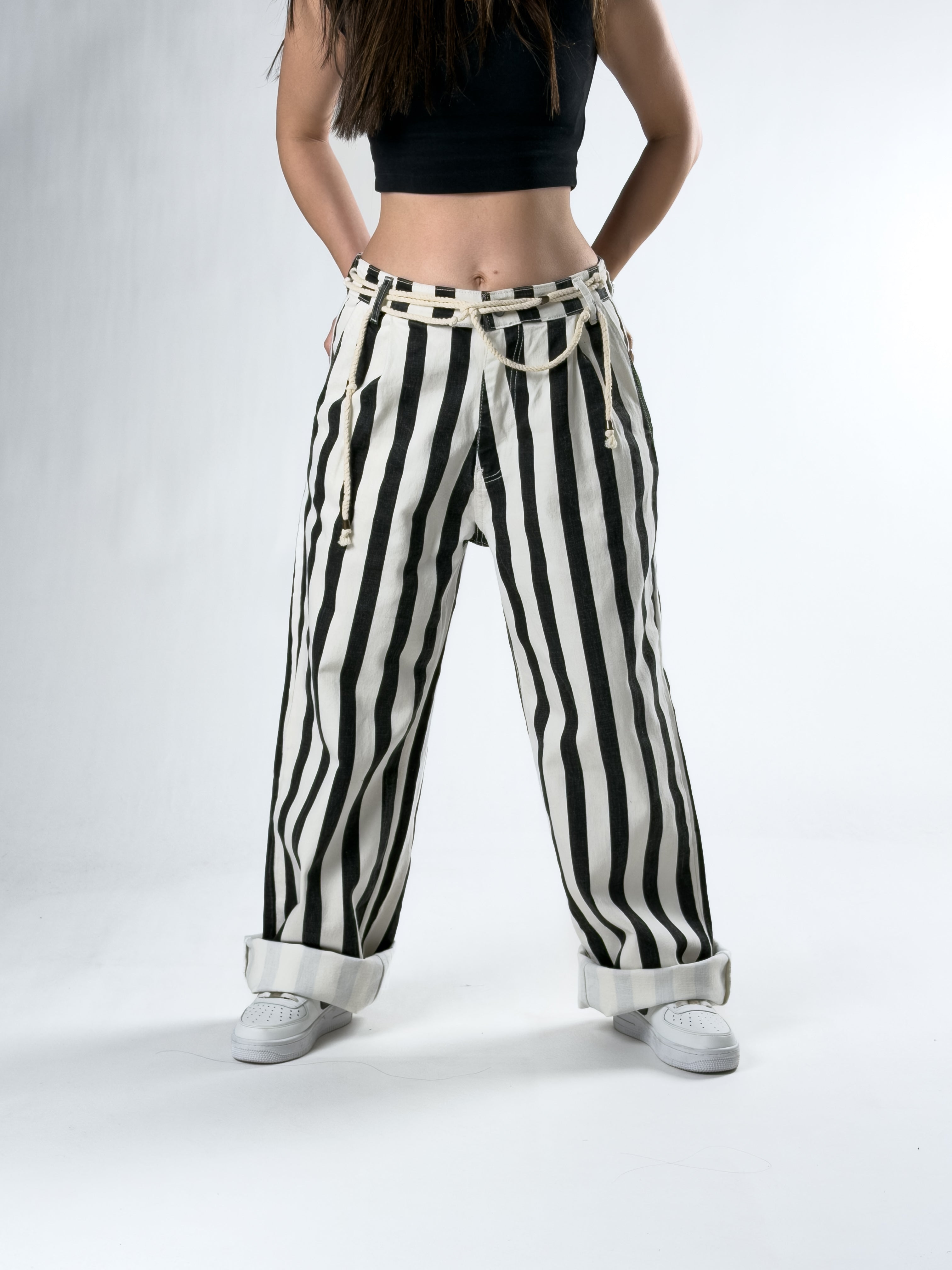 Çizgili Kadın Baggy Kot Pantolon COC2836